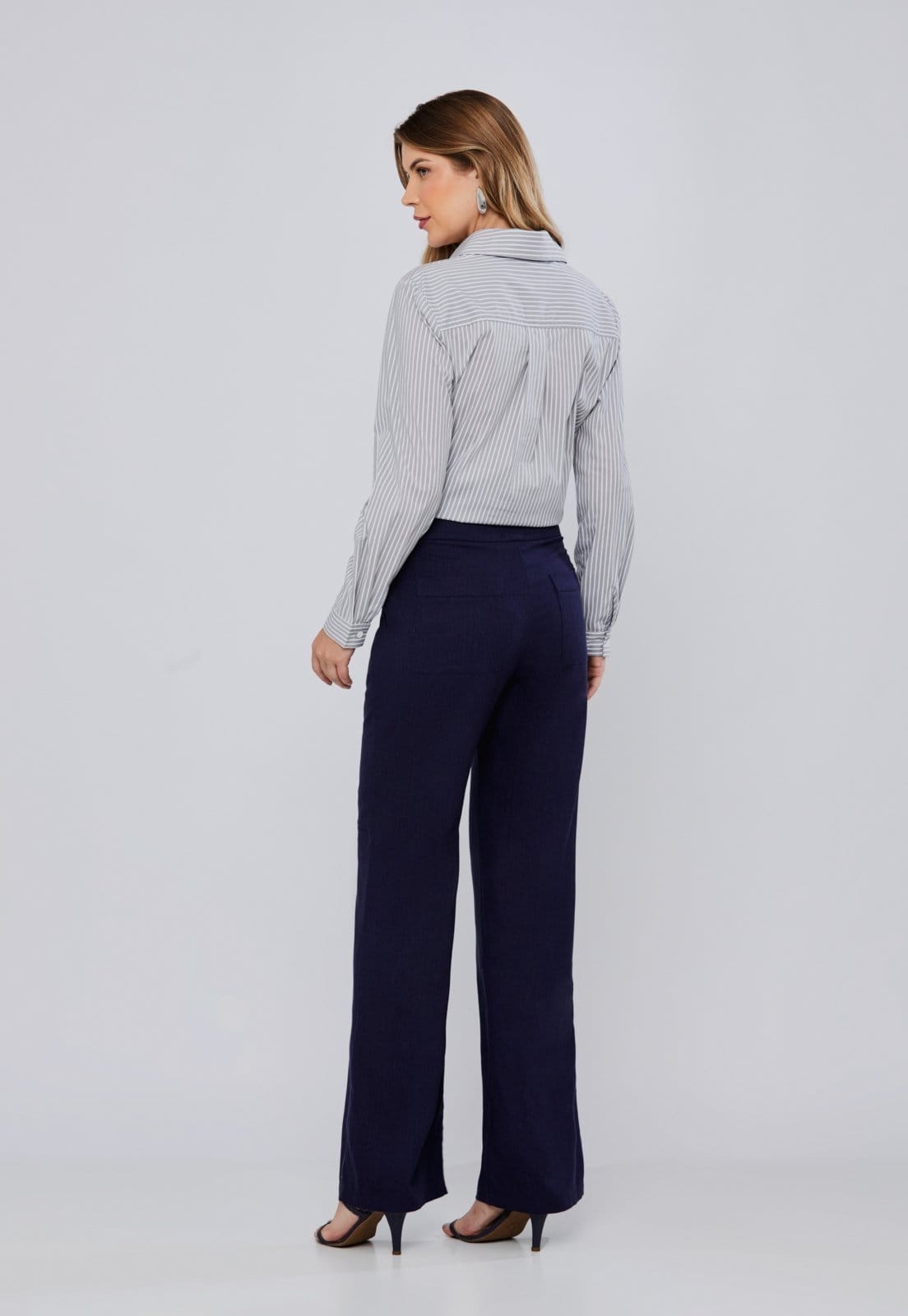 Vista 2 Calça Linho Miss Joy 8219 Alfaiataria Reta MISS BY JOY azul marinho