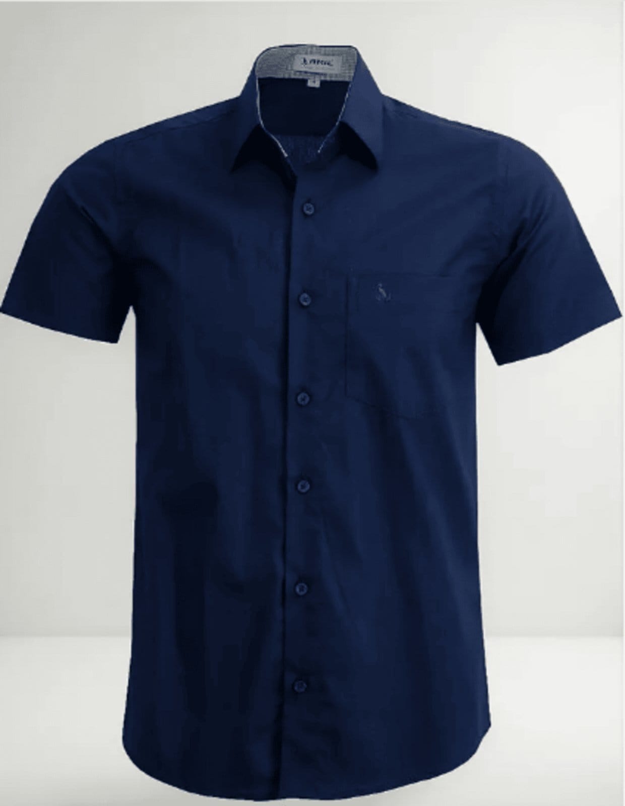 Camisa Social Amil Slim Algodão Malek Manga Curta Com Bolso Luxo Marinho