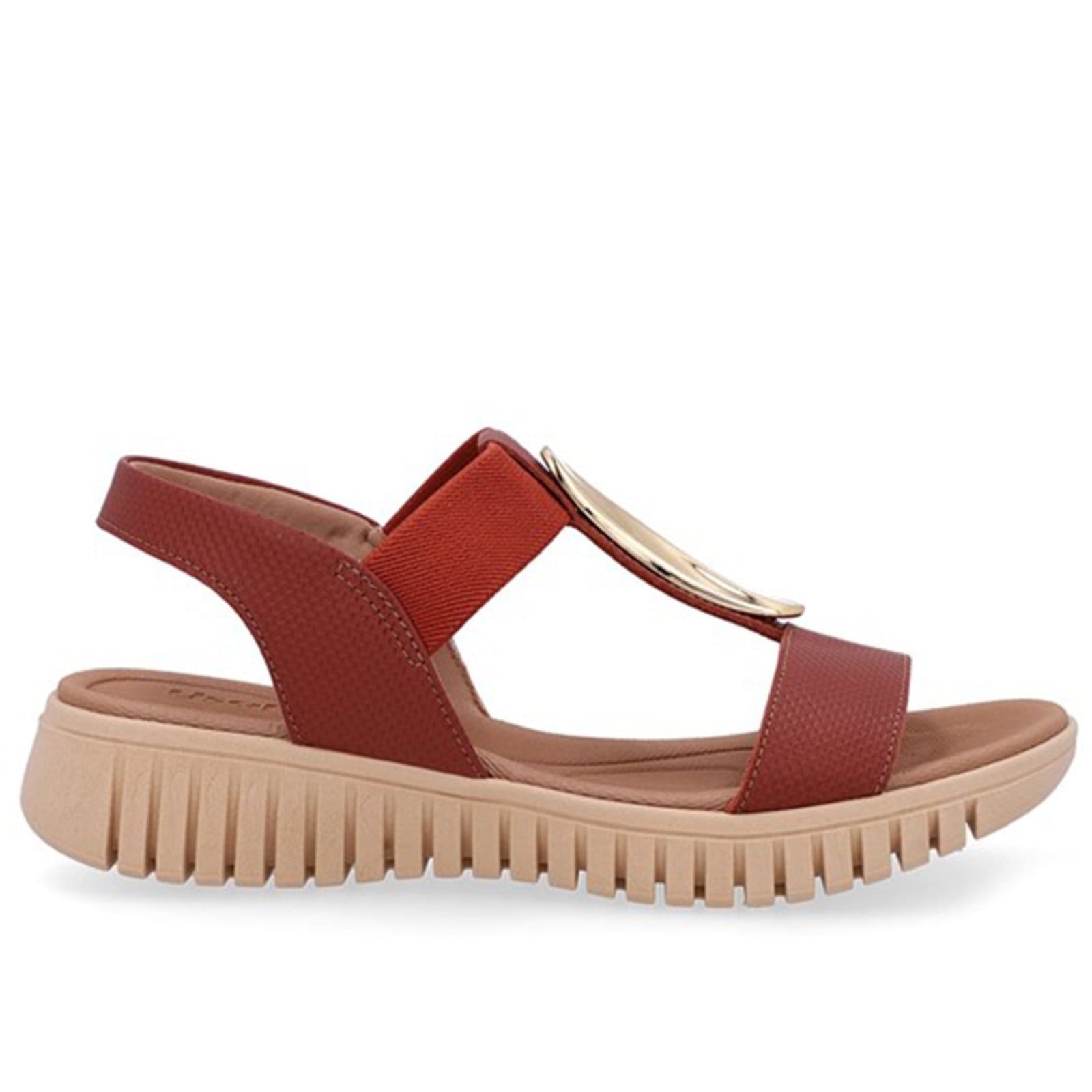 Sandália Enfeite Dourado Couro Usaflex Terracota - 004