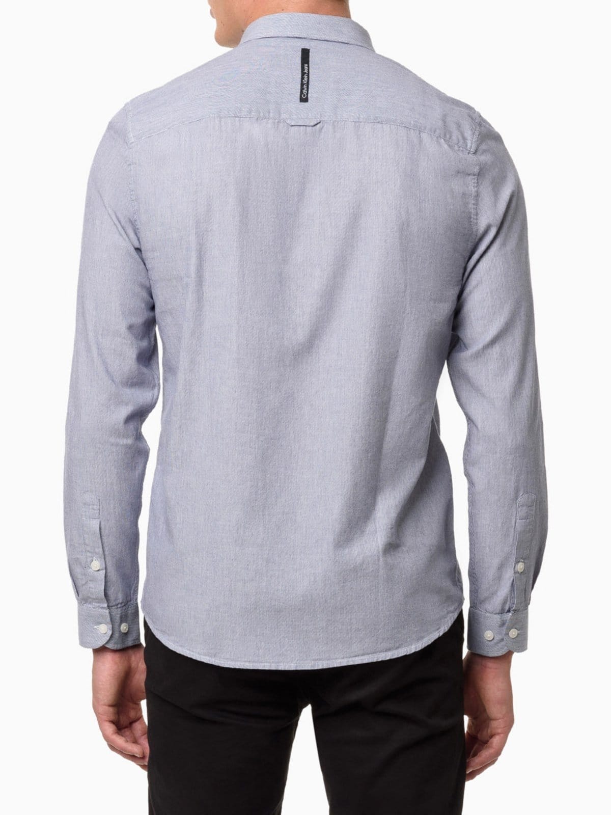 Vista 2 Camisa Manga Longa Slim Listrada Silk Logo Calvin Klein Jeans Calvin Klein Jeans azul marinho