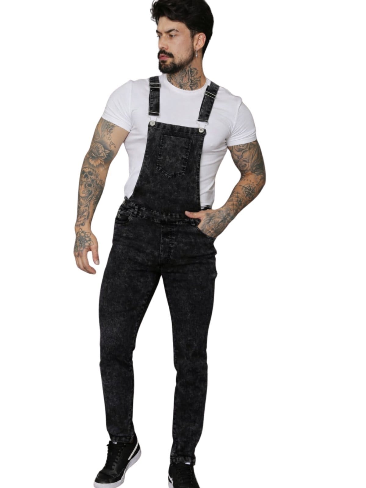 Macacão Masculino Jeans Light Jardineira Jeans Grafite