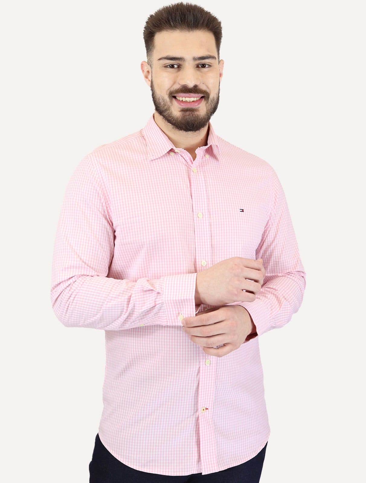 Camisa Tommy Hilfiger Masculina Xadrez Gingham Branca Médio