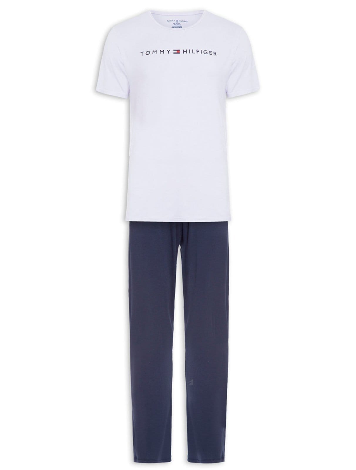 Pijama Tommy Hilfiger Masculino Manga Curta Calça Essentials Set Marinho