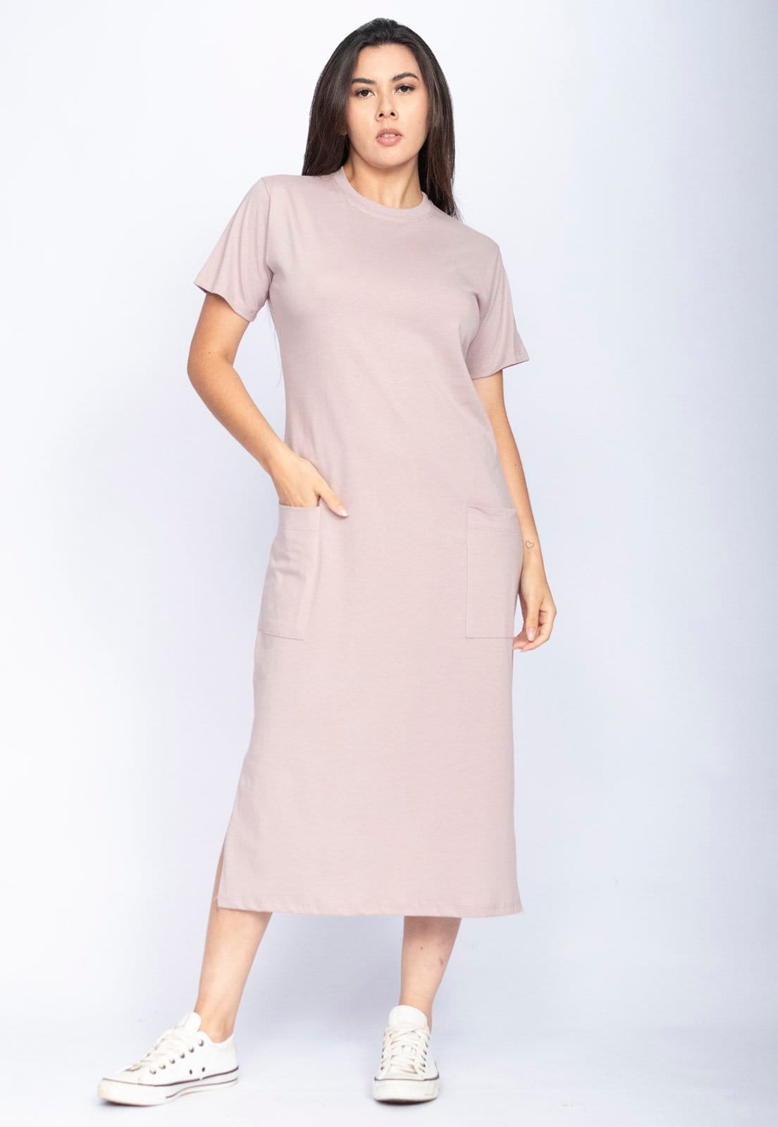 Vestido Cabanafree Midi Easy Algodão Manga Curta Malva