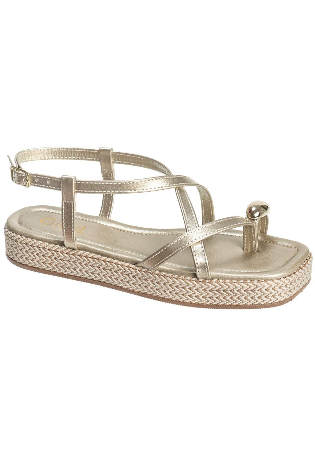 Vista 2 Sandália Feminina GiGiL Flatform Papete Ring Toe Tiras Cruzadas Gigil dourado