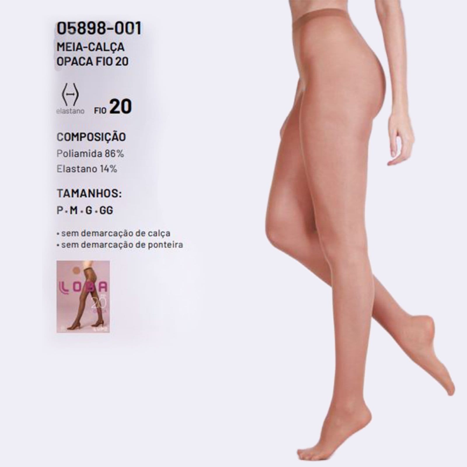Meia Calça Opaca Loba Com Elastano Fio 20 05898 ó de Arroz - 2