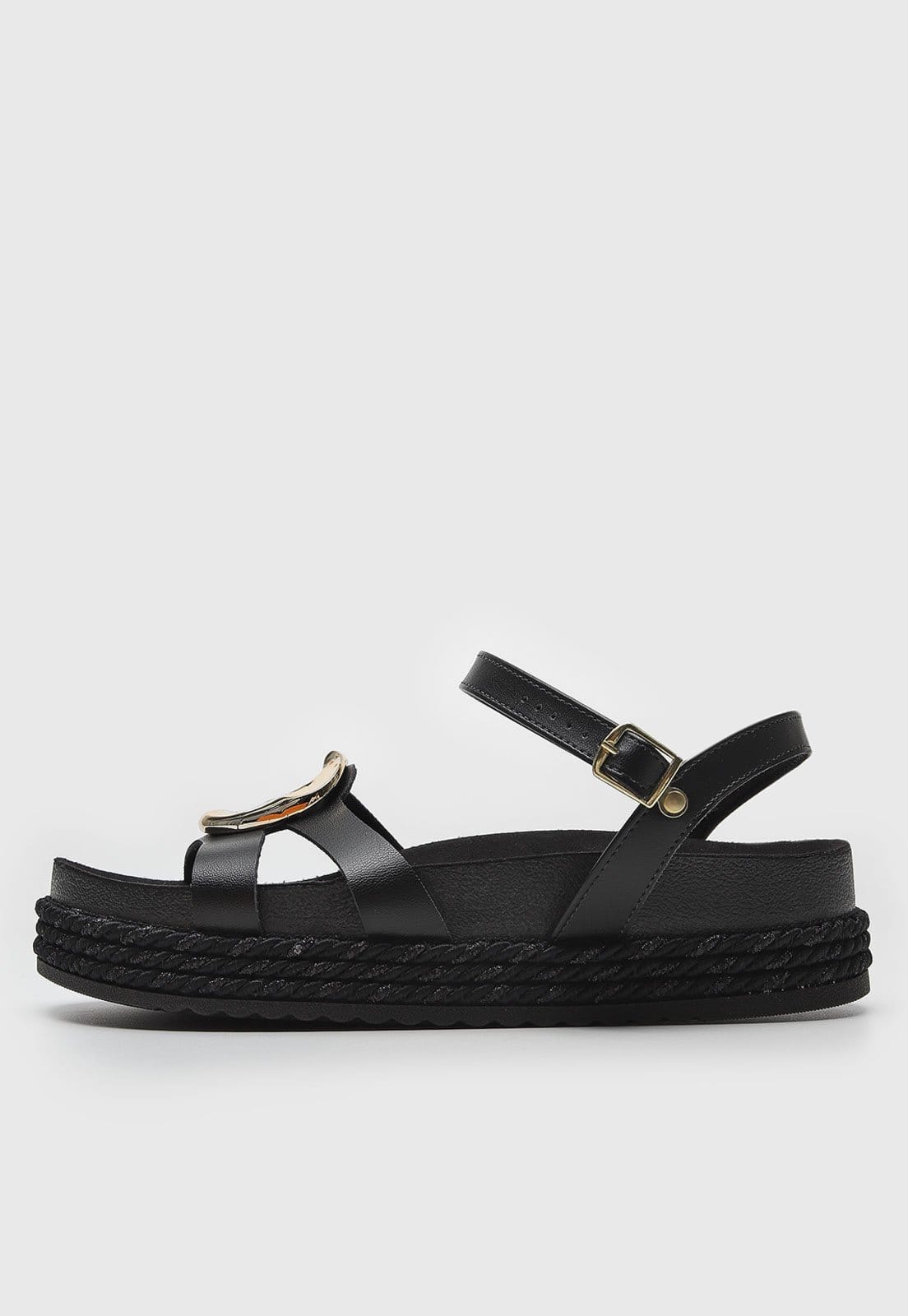 Rasteira Flatform Beira Rio Aplicação Preta