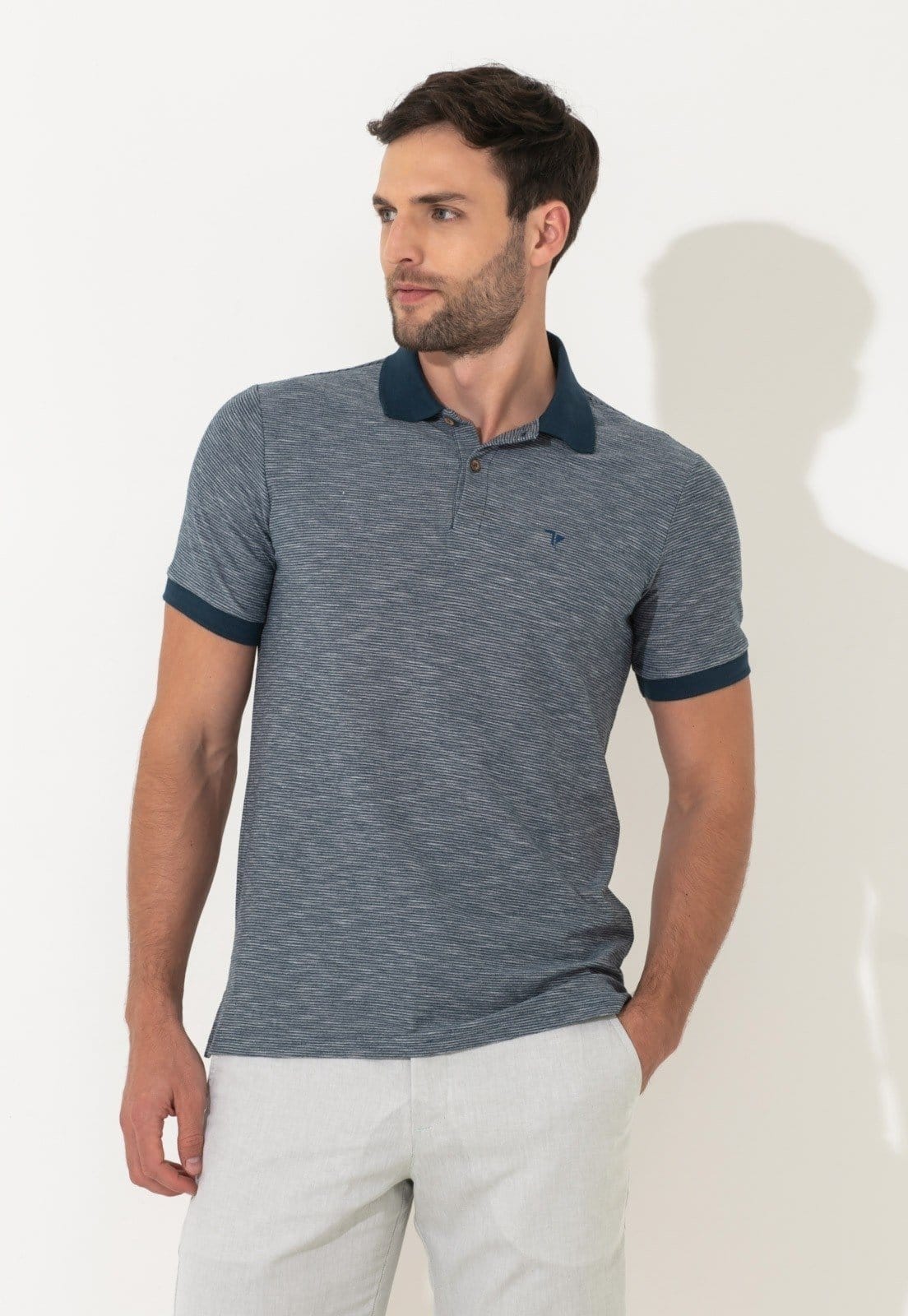 Polo Traymon Manga Curta Slim Petroleo