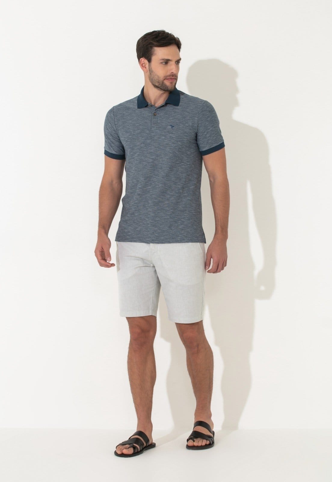 Vista 2 Polo Traymon Manga Curta Slim Petroleo Traymon azul