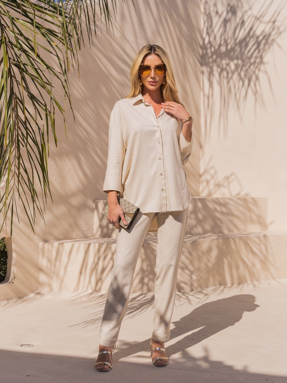 Vista principal Calça reta linho Verona creme POLLEN bege