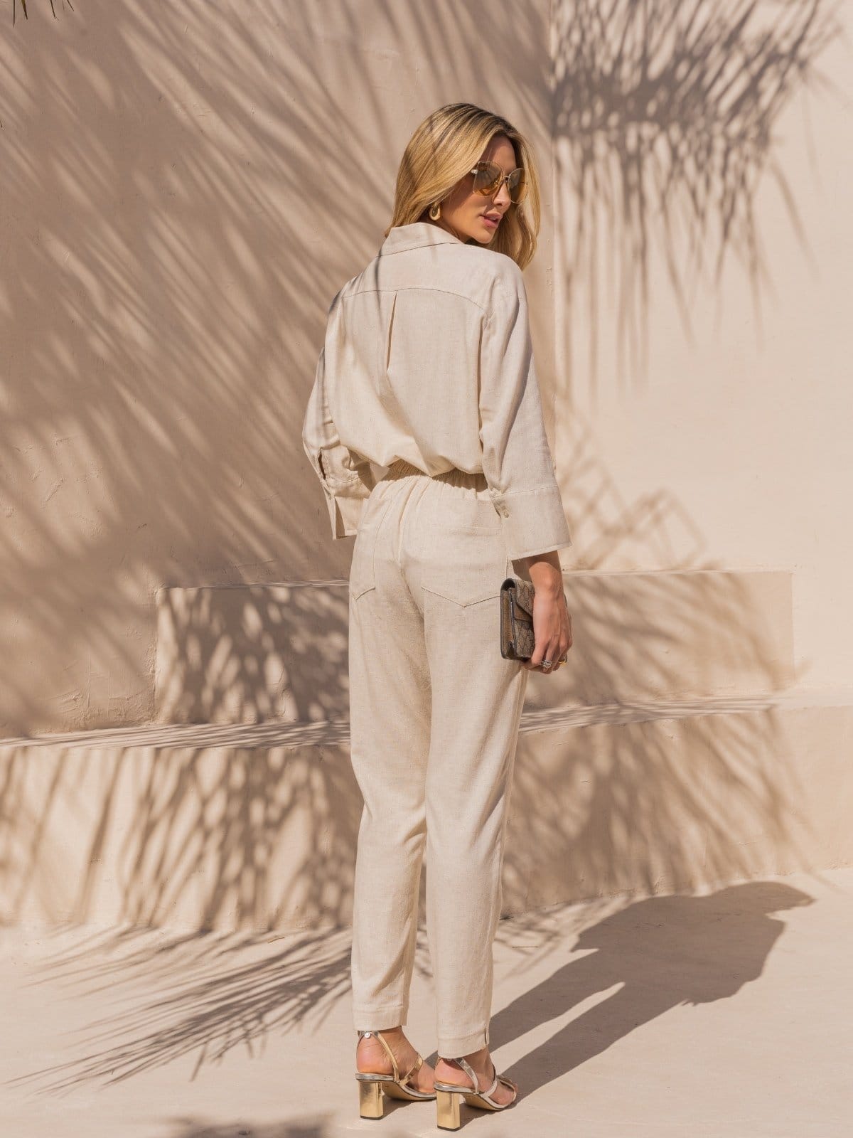 Vista 2 Calça reta linho Verona creme POLLEN bege