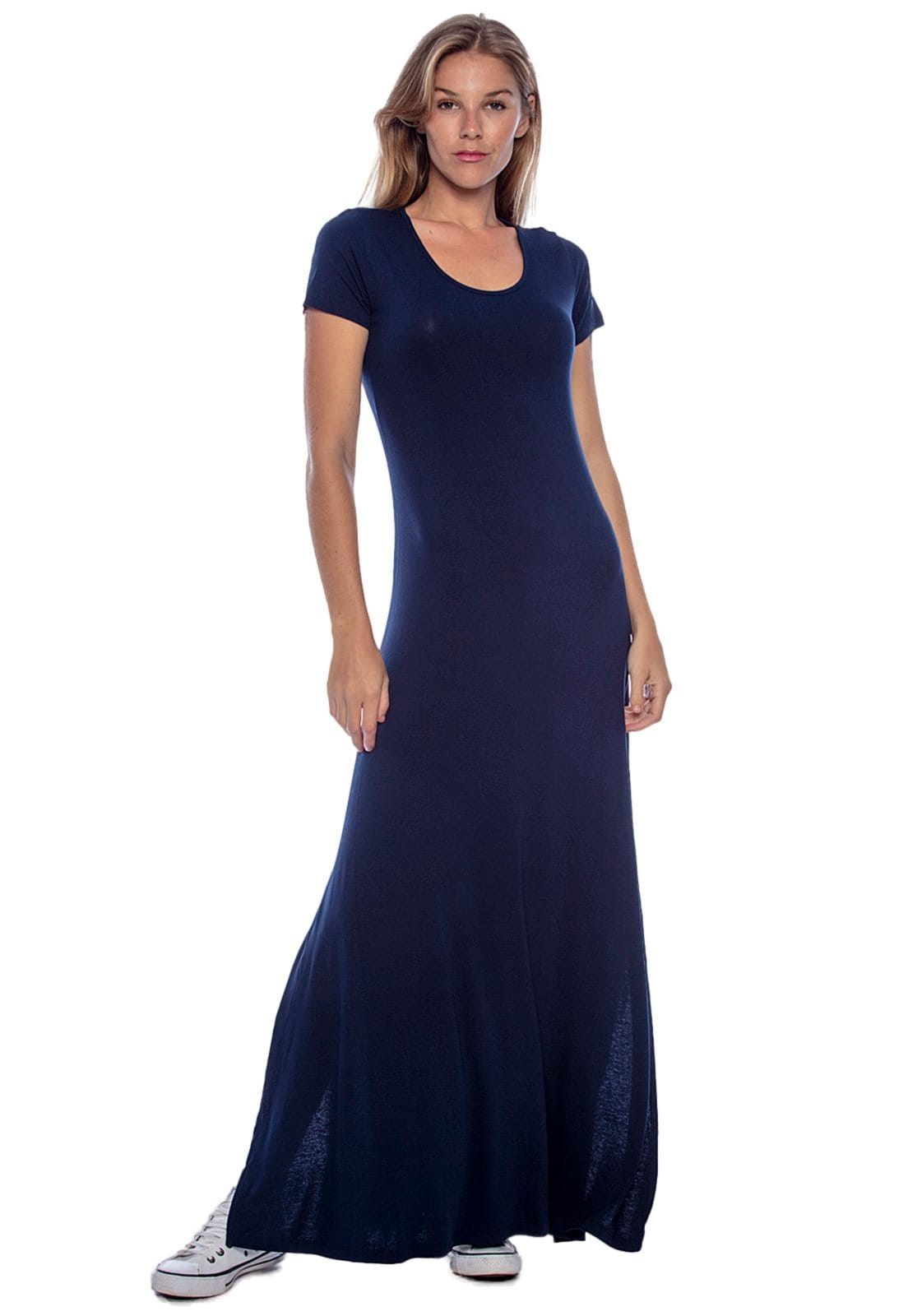 Vestido Longo Malha Gola Canoa Manga Curta Amazonia Vital