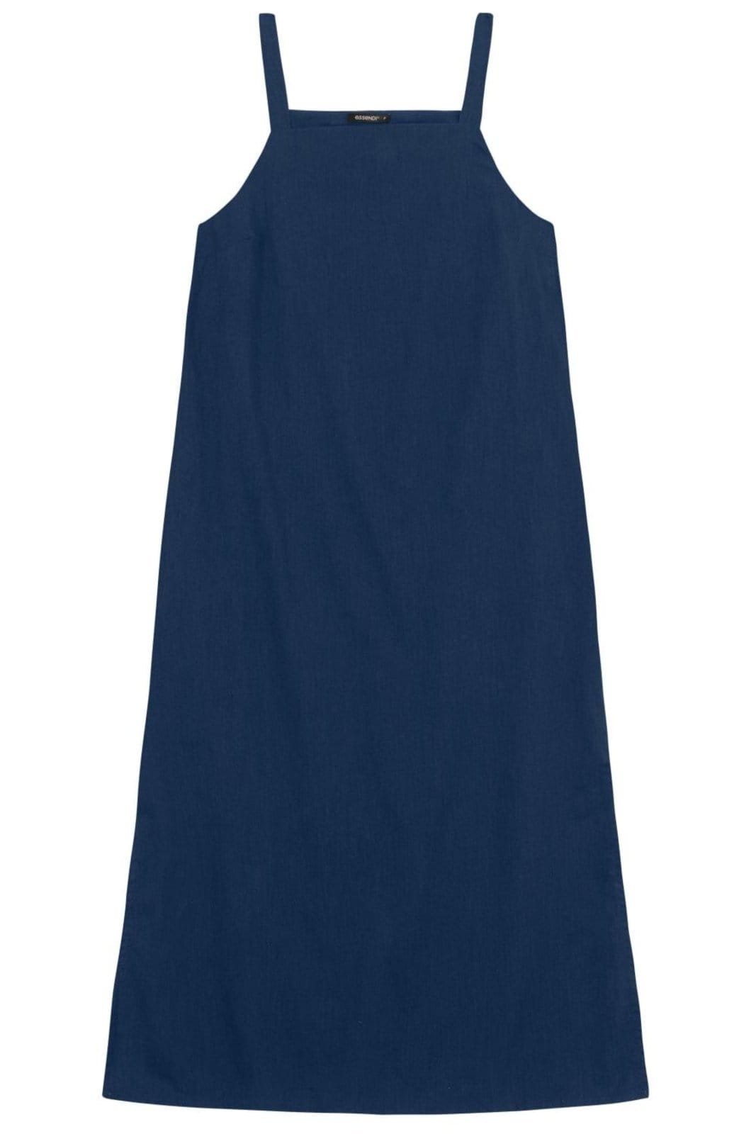 Vista 2 Vestido feminino midi em linho Essendi ESCURO Essendi azul