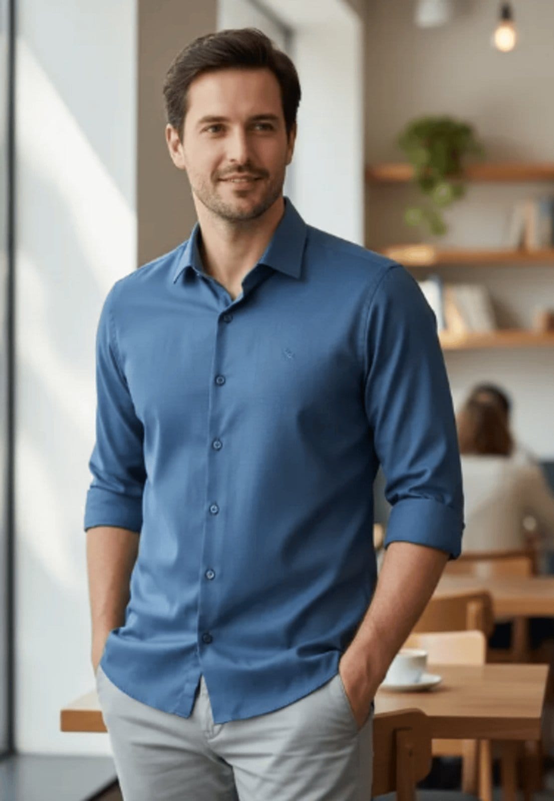 Camisa Social Amil Monsut Slim Algodão/Poliéster Macia e Fácil de Passar Estanho