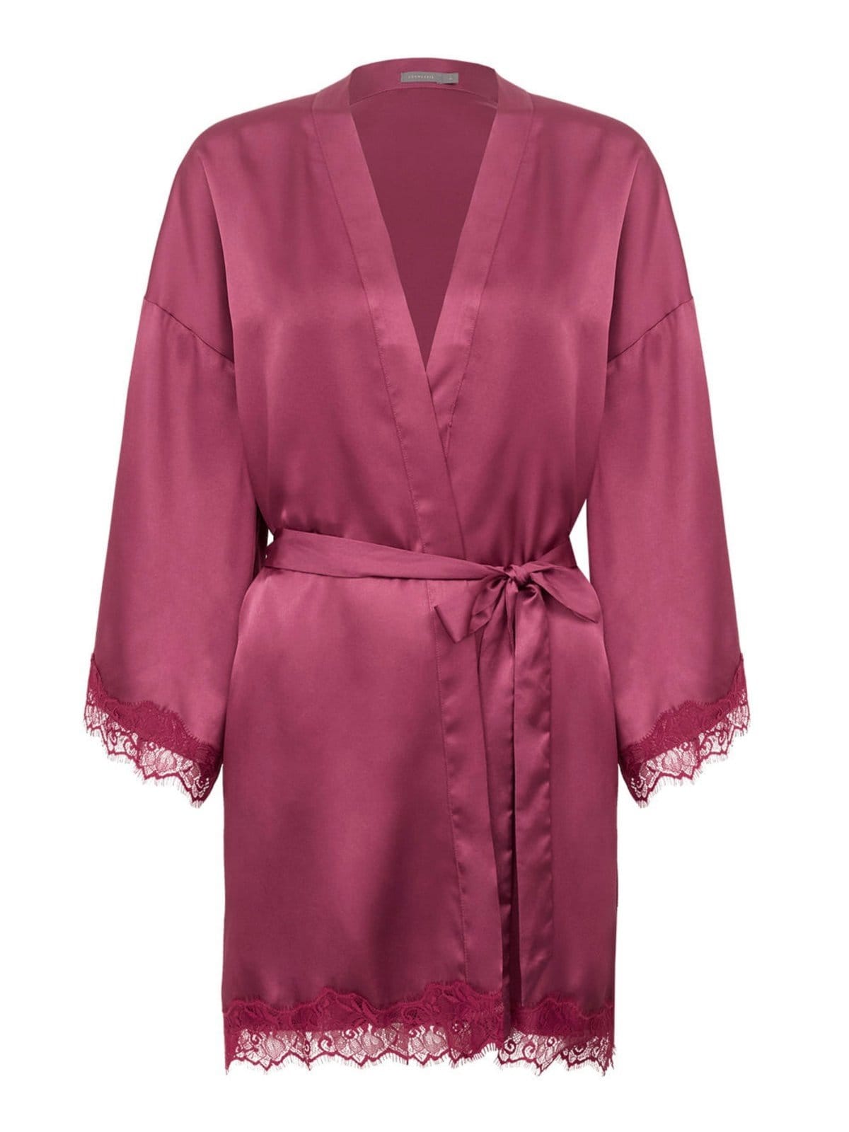 Robe Manga Curta Cetim Renda Angelina Rosa Raspberry
