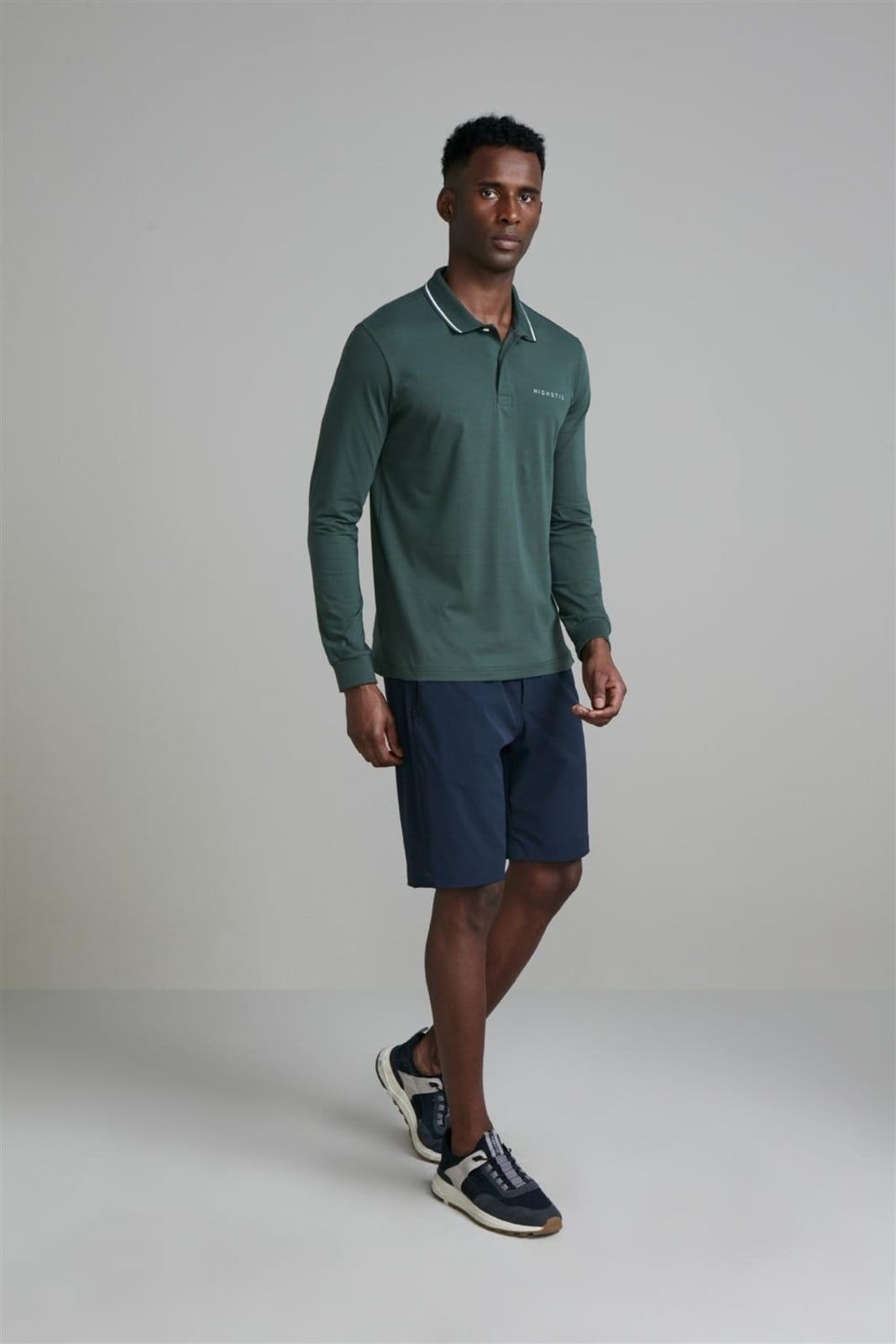 Vista 2 HIGHSTIL Camisa Polo Manga Longa Malha Slim Fit Hera HIGHSTIL verde