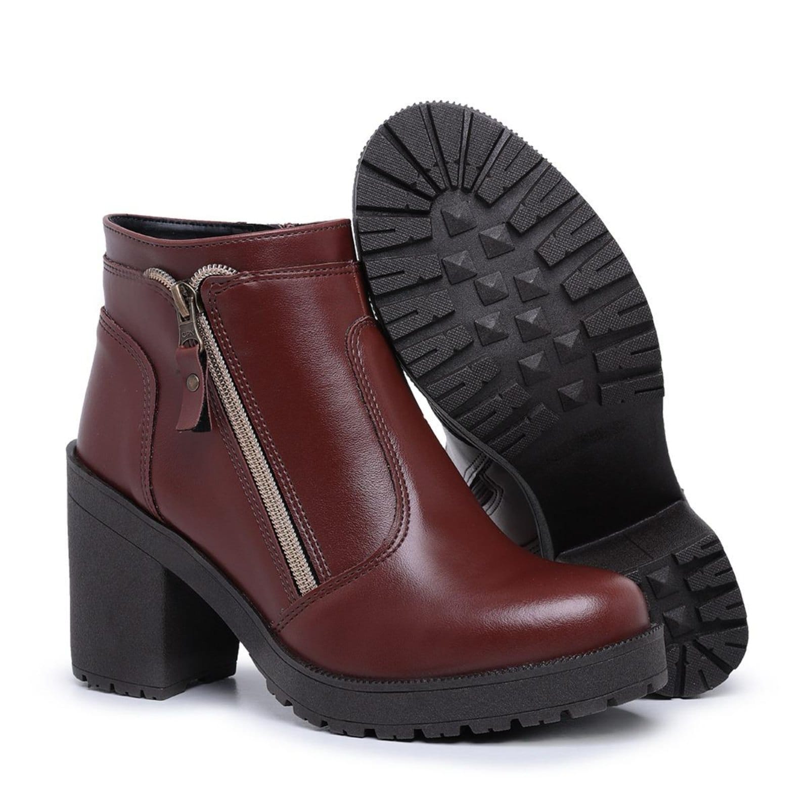 Bota Coturno Feminino Com Zíper Conhaque