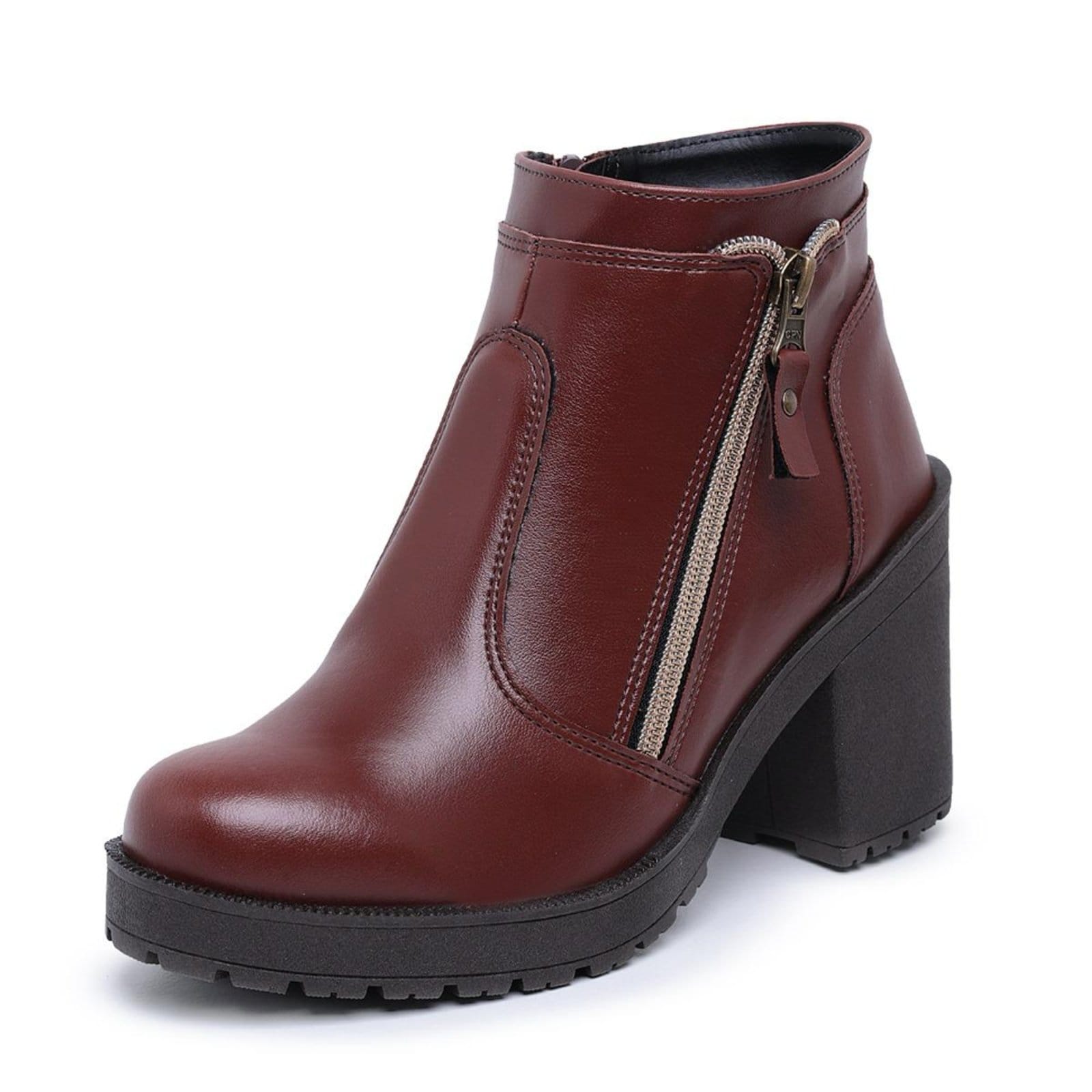 Vista 2 Bota Coturno Feminino Com Zíper Conhaque Hype castanho