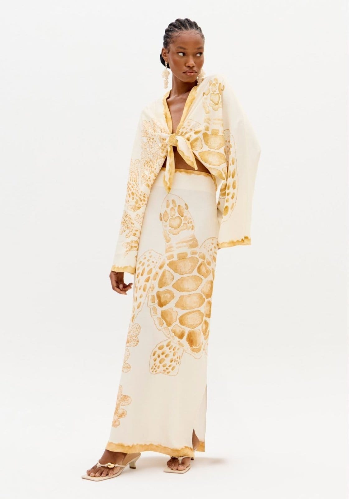 Saia Super Midi Estampada Cintura Média