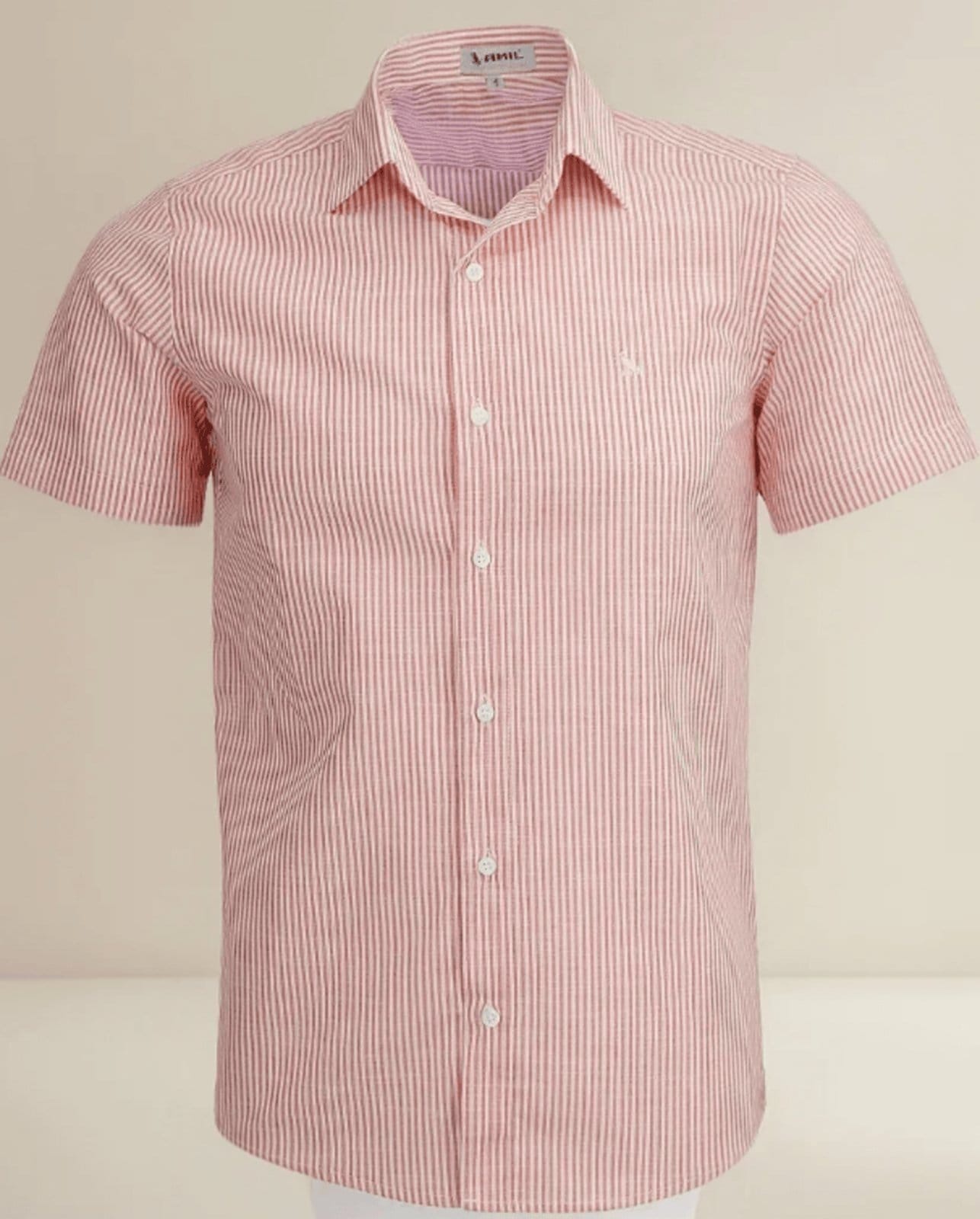 Camisa Social Amil Comfort Listrada Wind Algodão Manga Curta Luxo