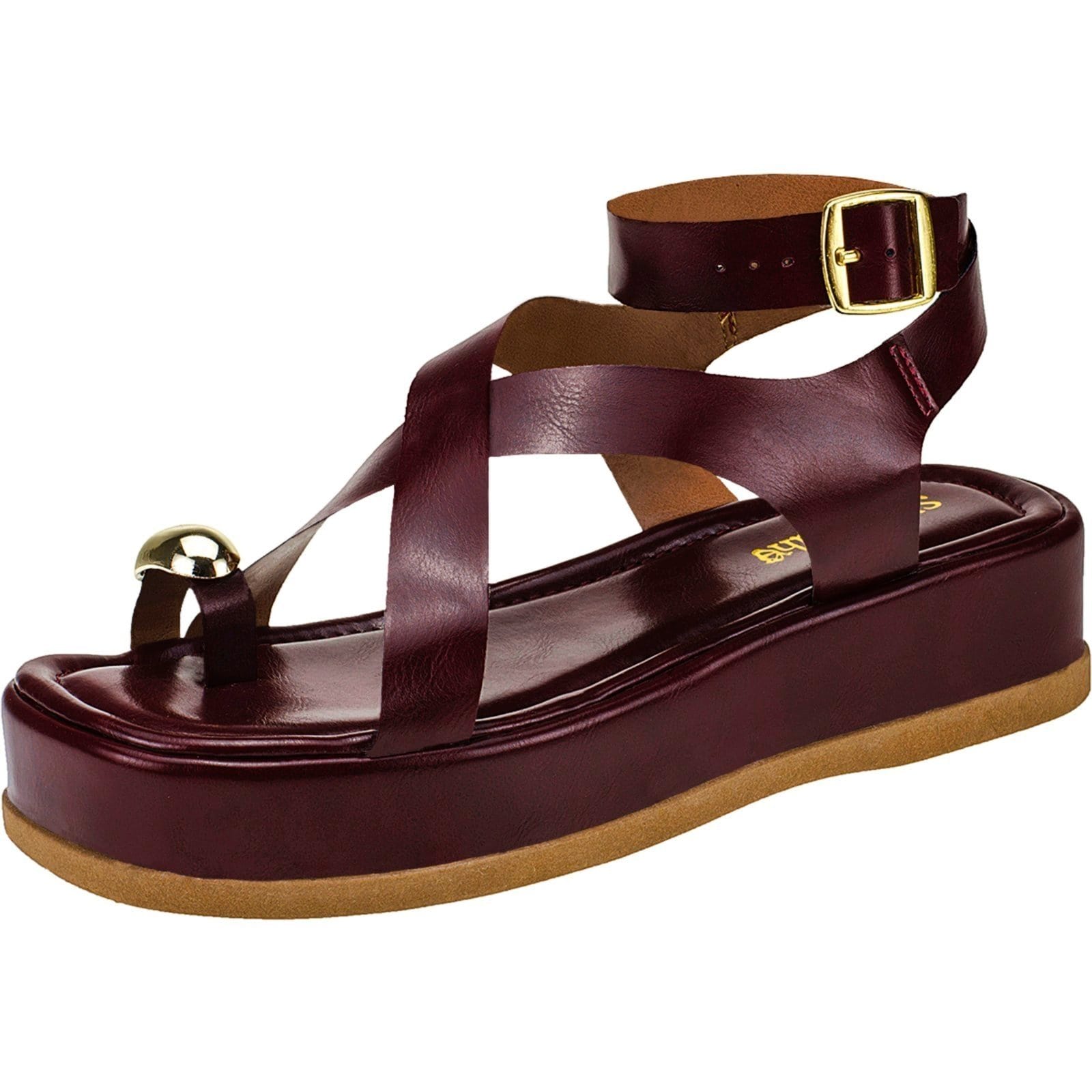 Vista 2 Flatform Feminina Chinelo Tamanco Sandália Shekinah Tiras Cruzadas Macio Fashion Detalhe Enfeite Metal Marsala Shekinah bordô