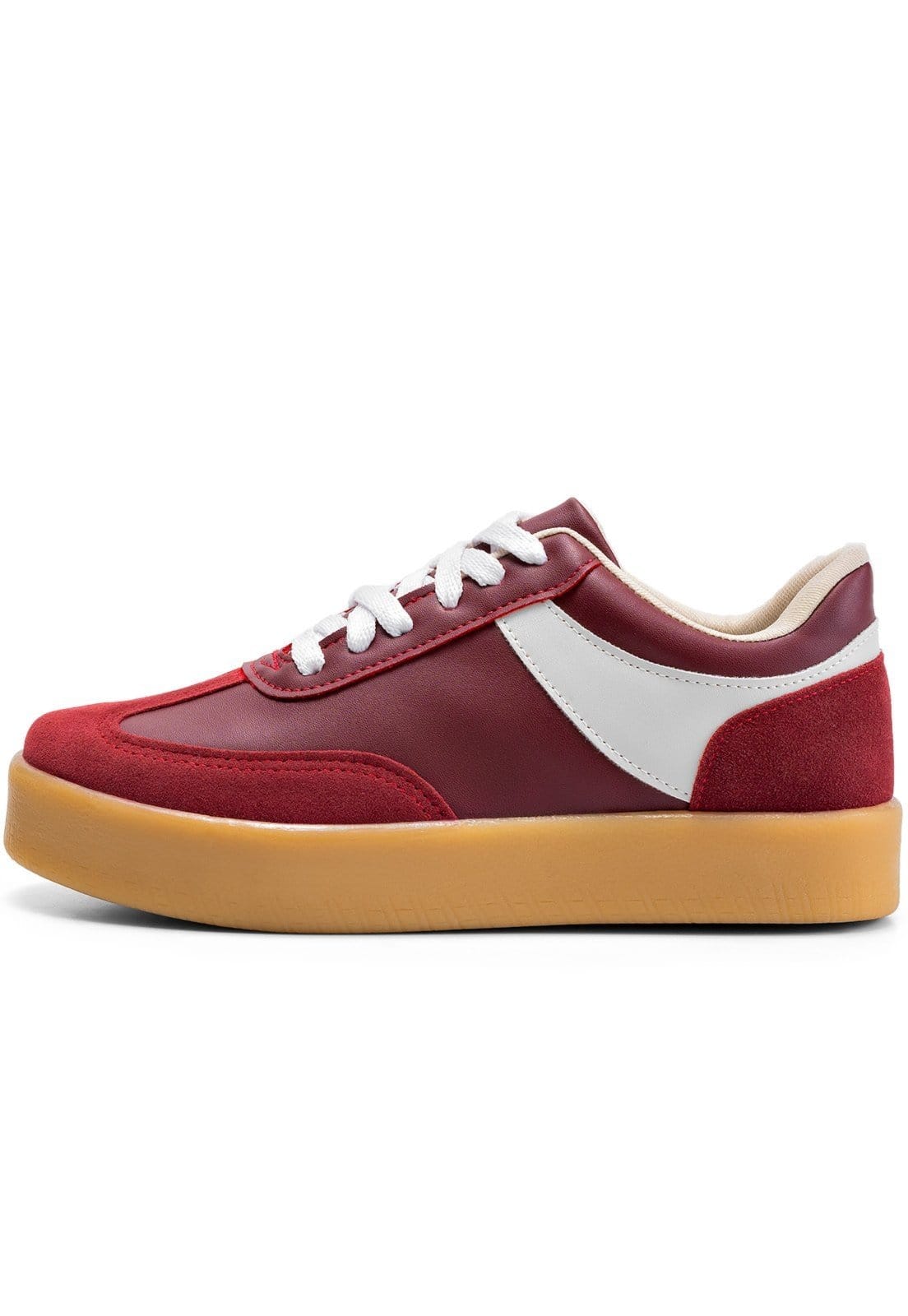 Tênis Feminino Lumiss Casual Confortável Flatform Camurça Vermelho Marsala