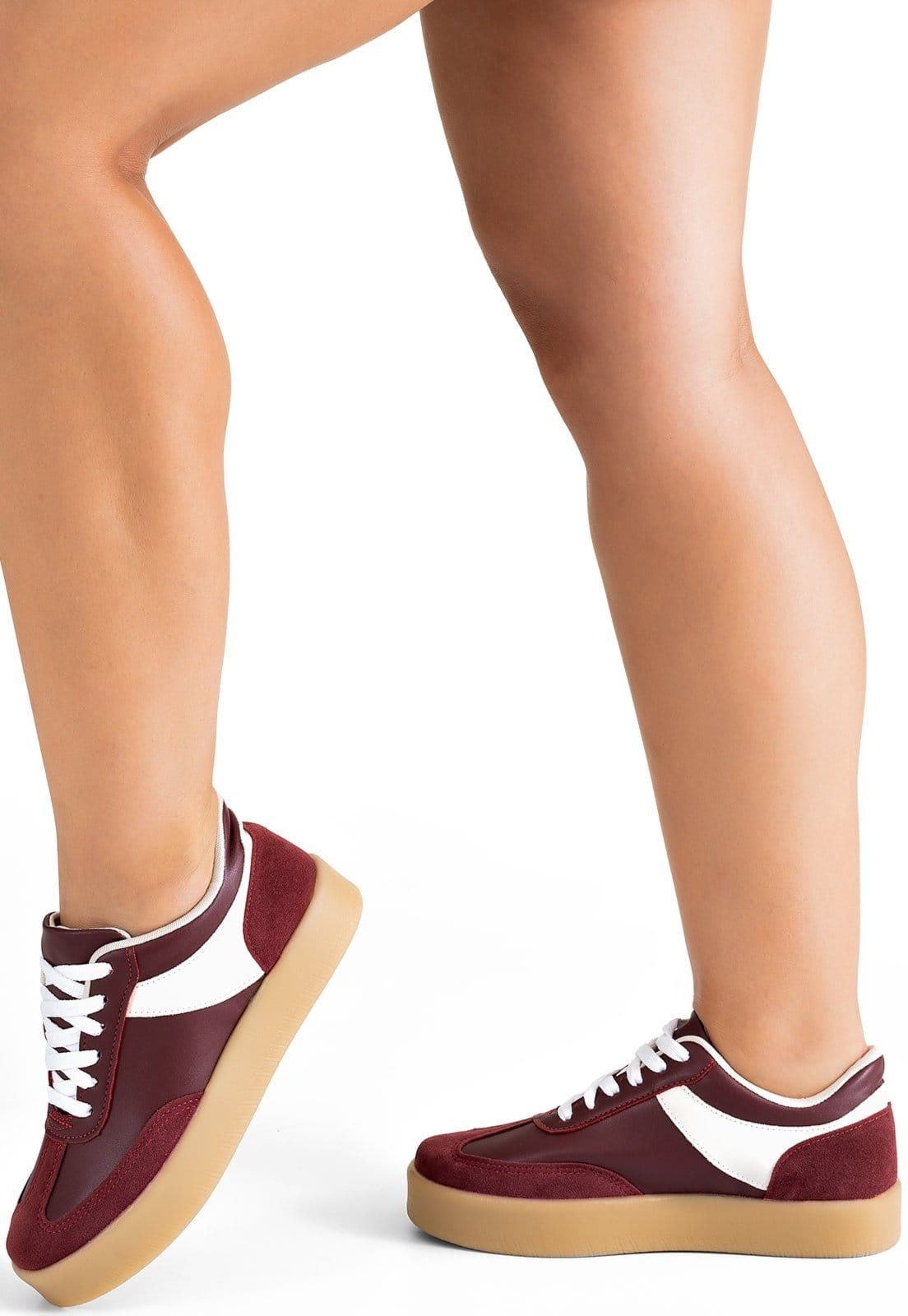 Tênis Feminino Lumiss Casual Confortável Flatform Camurça Vermelho Marsala - 2