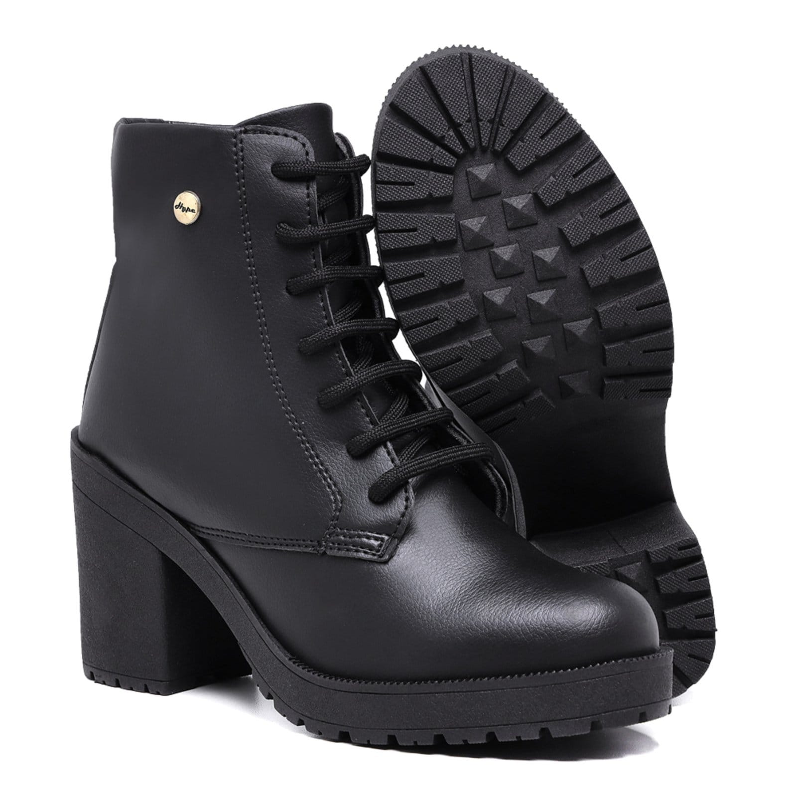 Bota Feminina Coturno Tratorado Salto Médio Grosso Zíper