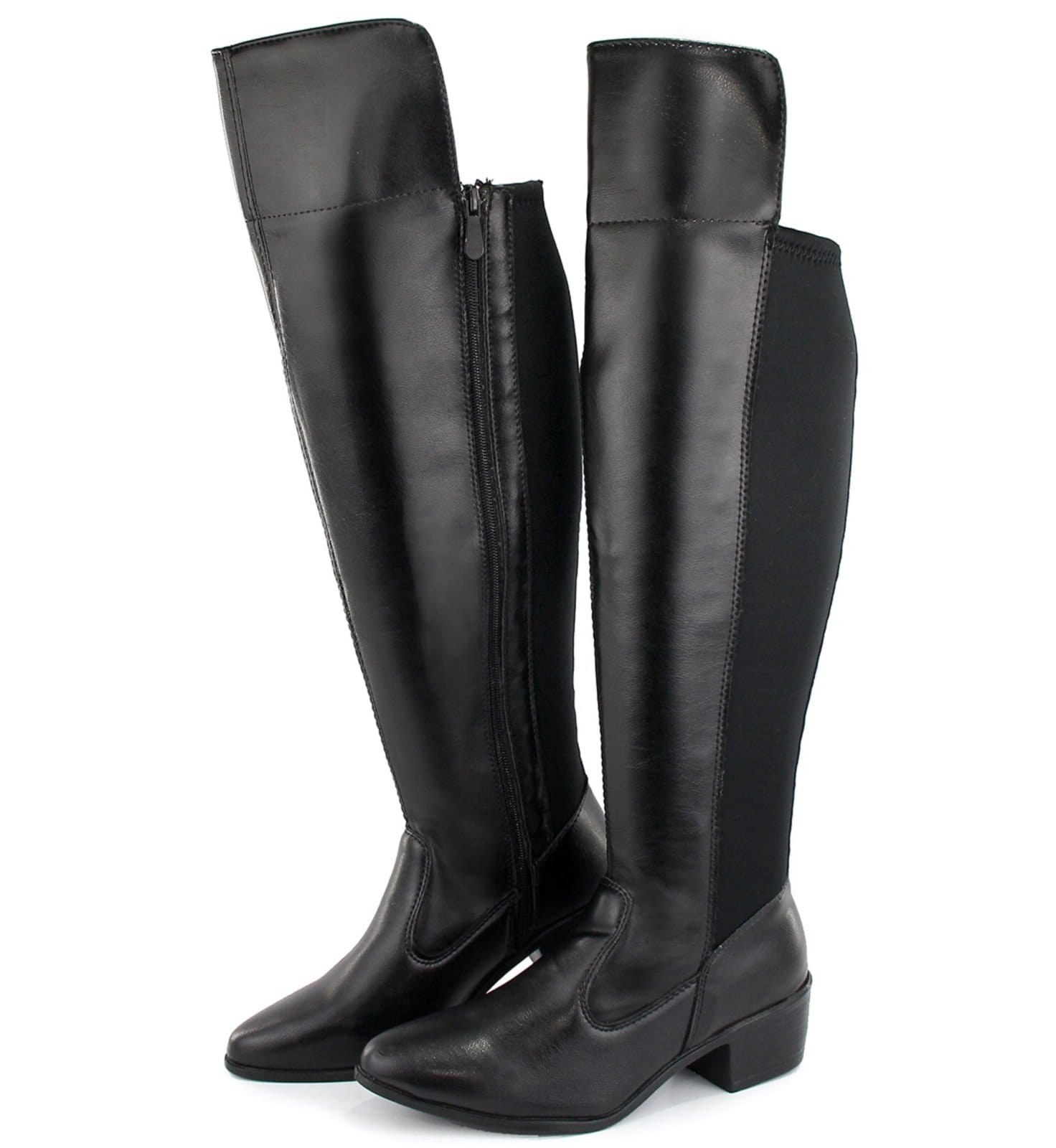 Vista 2 Bota Over Feminina Cano Alto Salto Baixo Zíper Confortável Bia Ramos preto