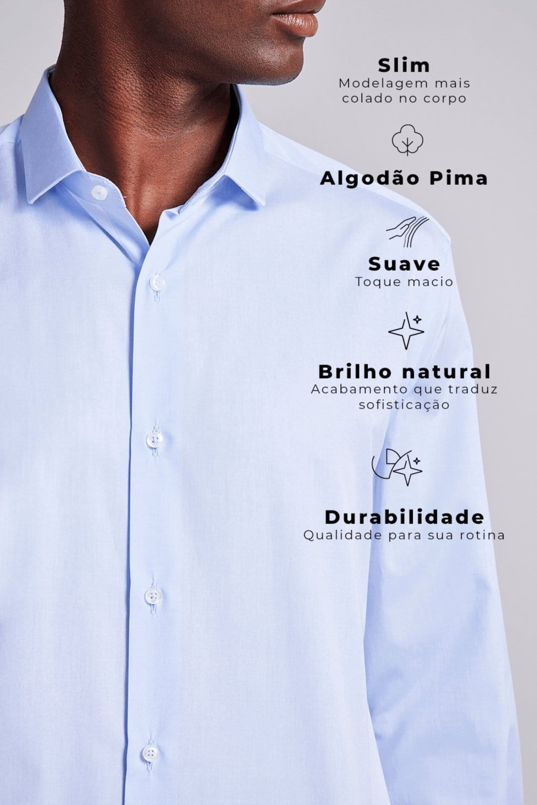 HIGHSTIL Camisa Social Lisa Algodão Pima Slim Fit Claro - 2