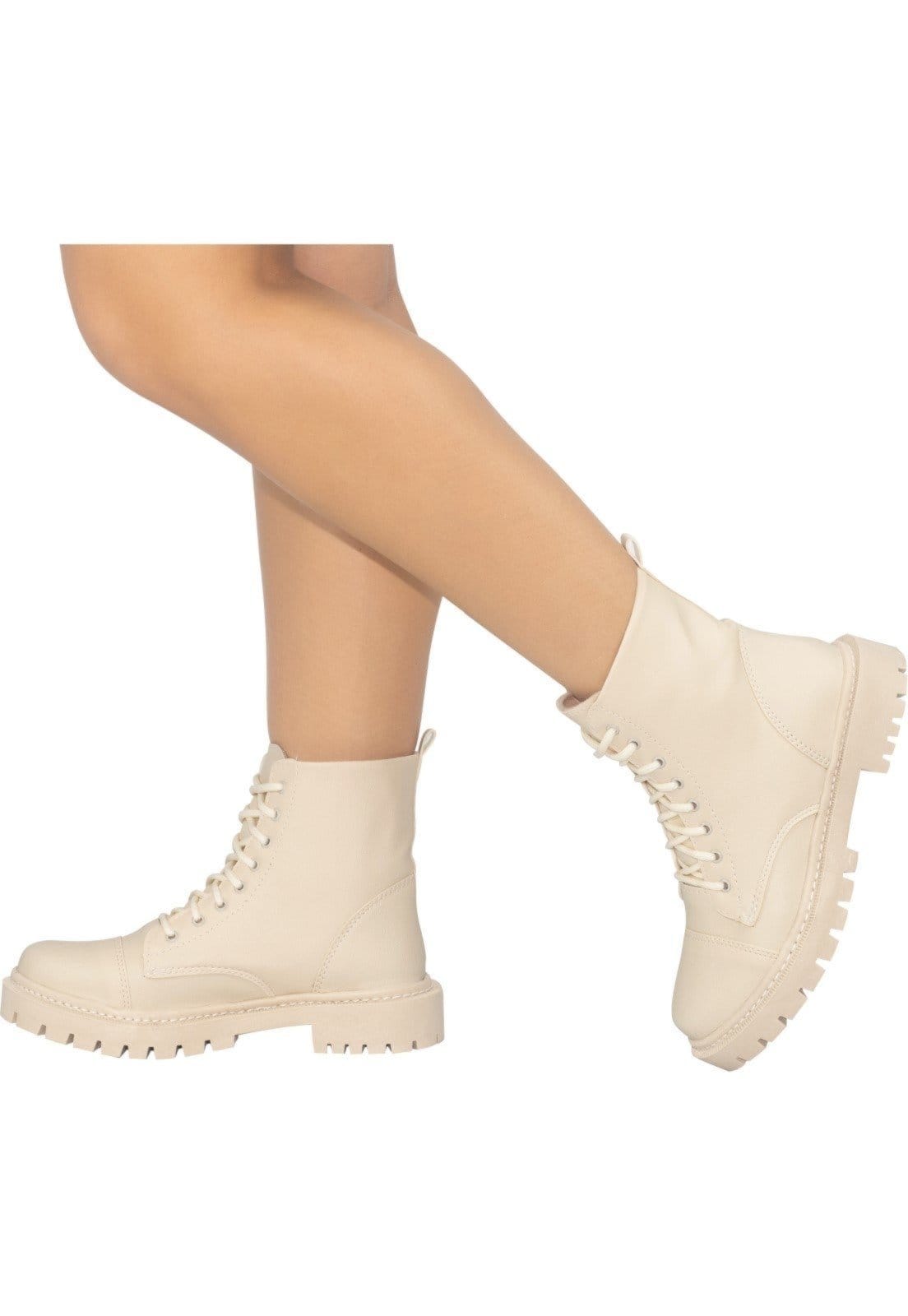 Vista 2 Bota Coturno Feminino Colorido Lumiss Tratorada Blogueira Cano Curto Off White LUMISS off-white white