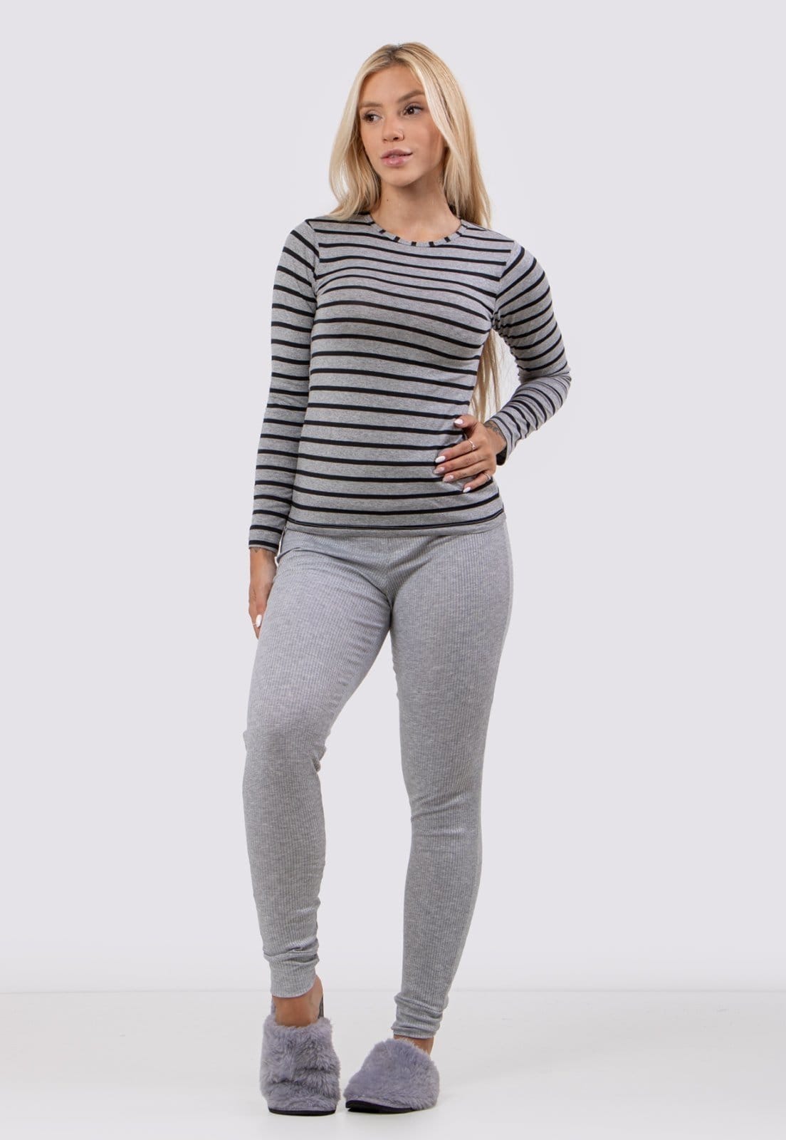 Pijama Linha Noite Calça Jogger Moletom Diluxo Listrado