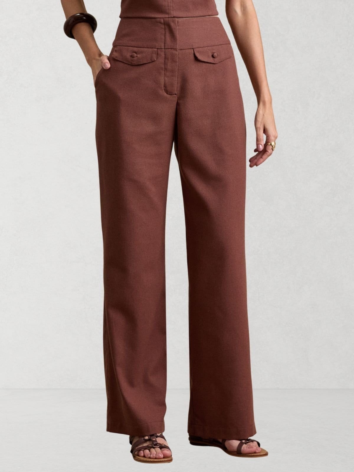 Vista 2 Calça Via Lessa Lucca Reta com Linho Via Lessa marrom