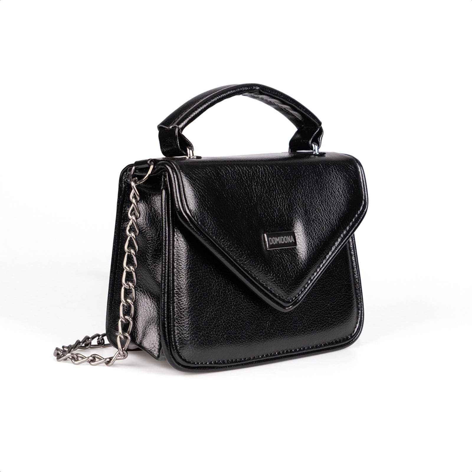 Vista 2 Bolsa Feminina Domidona Tiracolo Metalizada Corrente Alça Ajustável Domidona preto