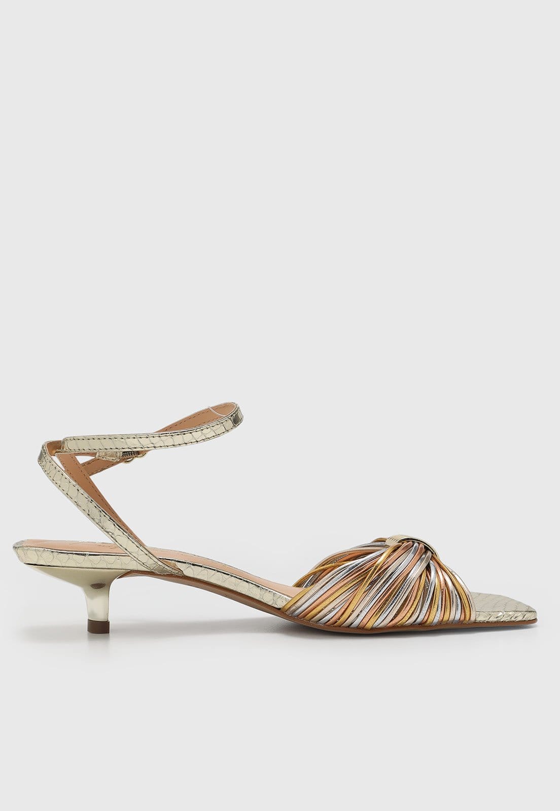 Vista 2 Sandália Feminina Luiza Barcelos Tiras Multicoloridas Metalizadas Dourada Luiza Barcelos dourado