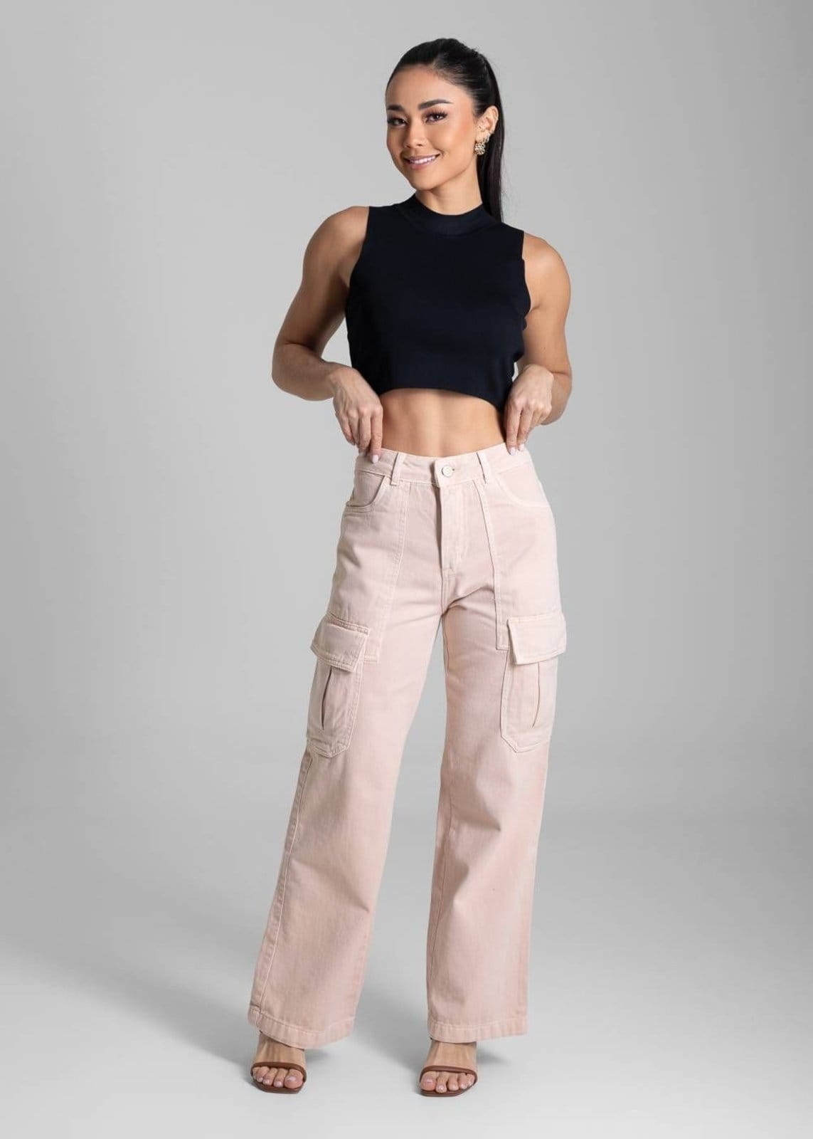 Vista 2 Calça Sarja Sawary Wide Leg - 282296 Sawary rosa