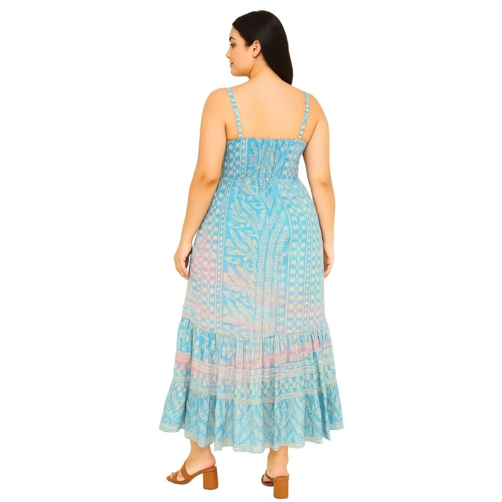 Vista 2 Vestido Longo Indiano Vih Triny Estilo Boho Vih Triny azul