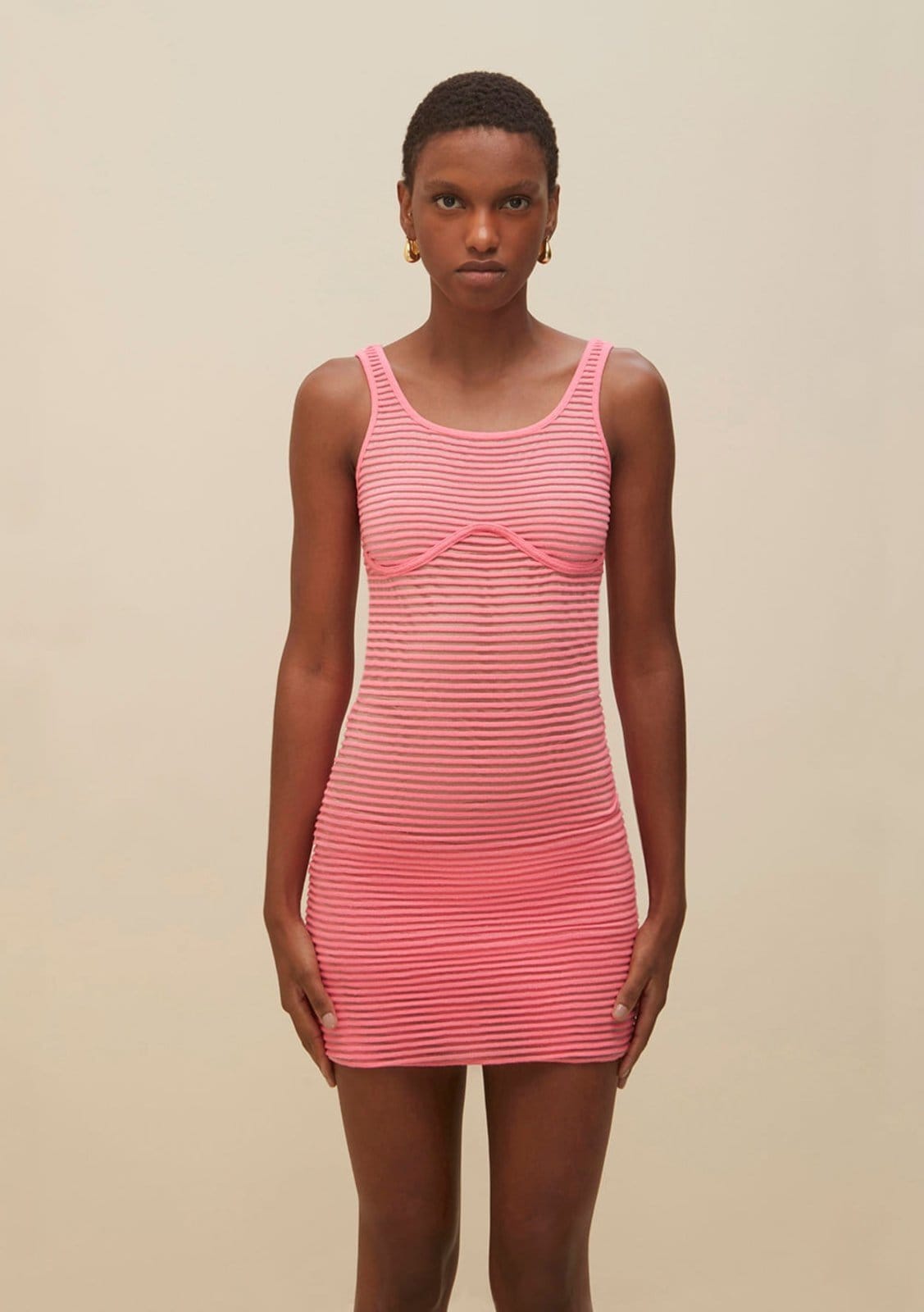 Vista 2 Vestido Morena Rosa Midi Decote Redondo Tricôt Pink Morena Rosa pink rosa