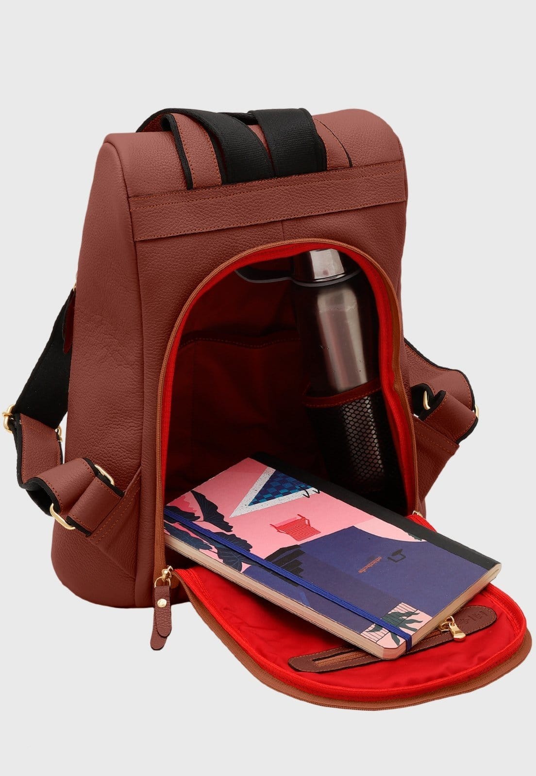 Vista 2 Mochila de Couro Mariart Dália Terracota Mariart bordô