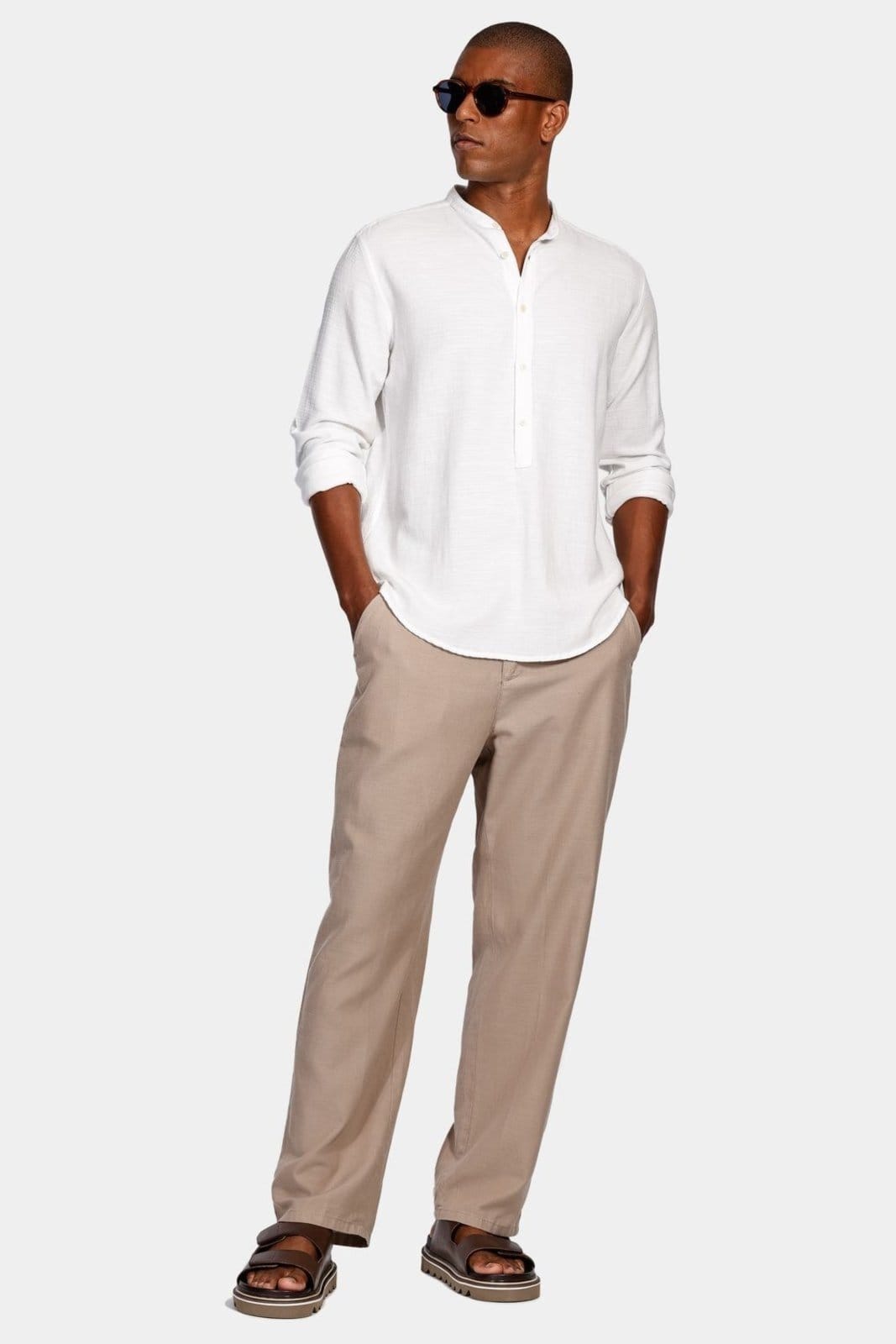 Vista 2 Camisa Aramis Manga Longa Gola Padre Flamê Lisa Off White Aramis incolor white