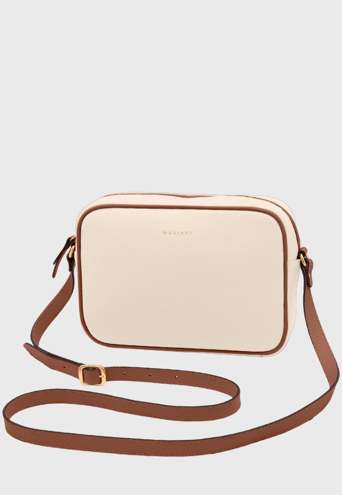 Bolsa Transversal Couro Mariart Maxi Jeri Off White/Camel