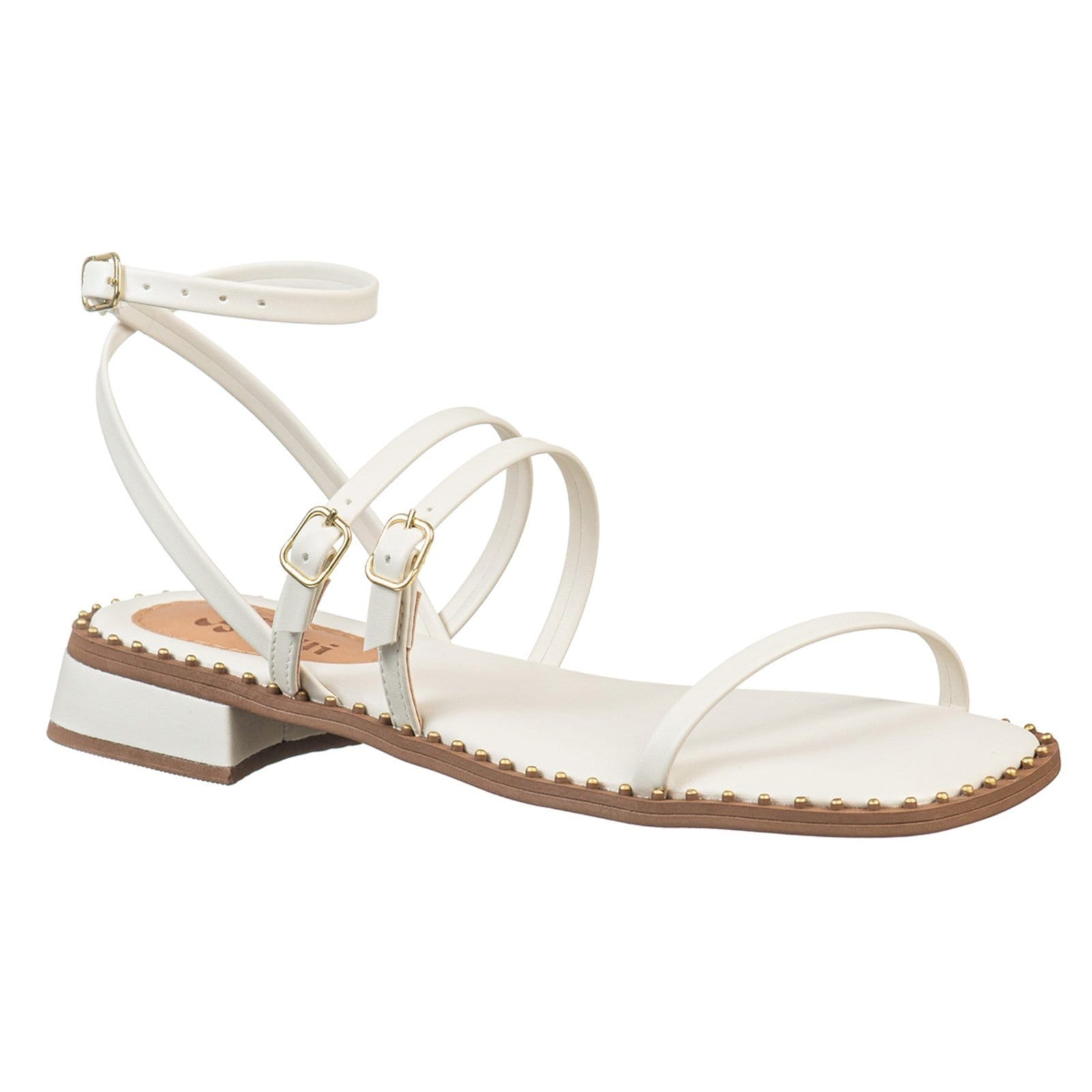 Sandália Feminina C/ Tiras Cruzadas E Salto Quadrado- Via Birigui BEGE