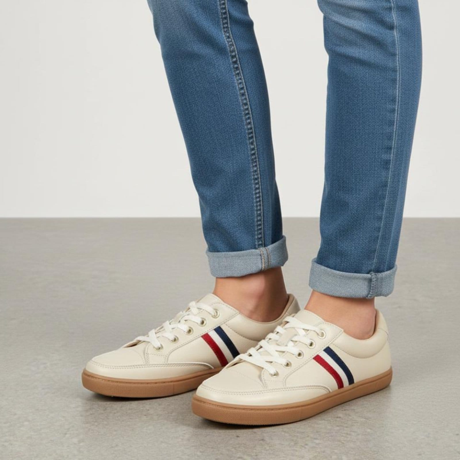 Tênis Feminino Rasteiro de Couro Off White Bege