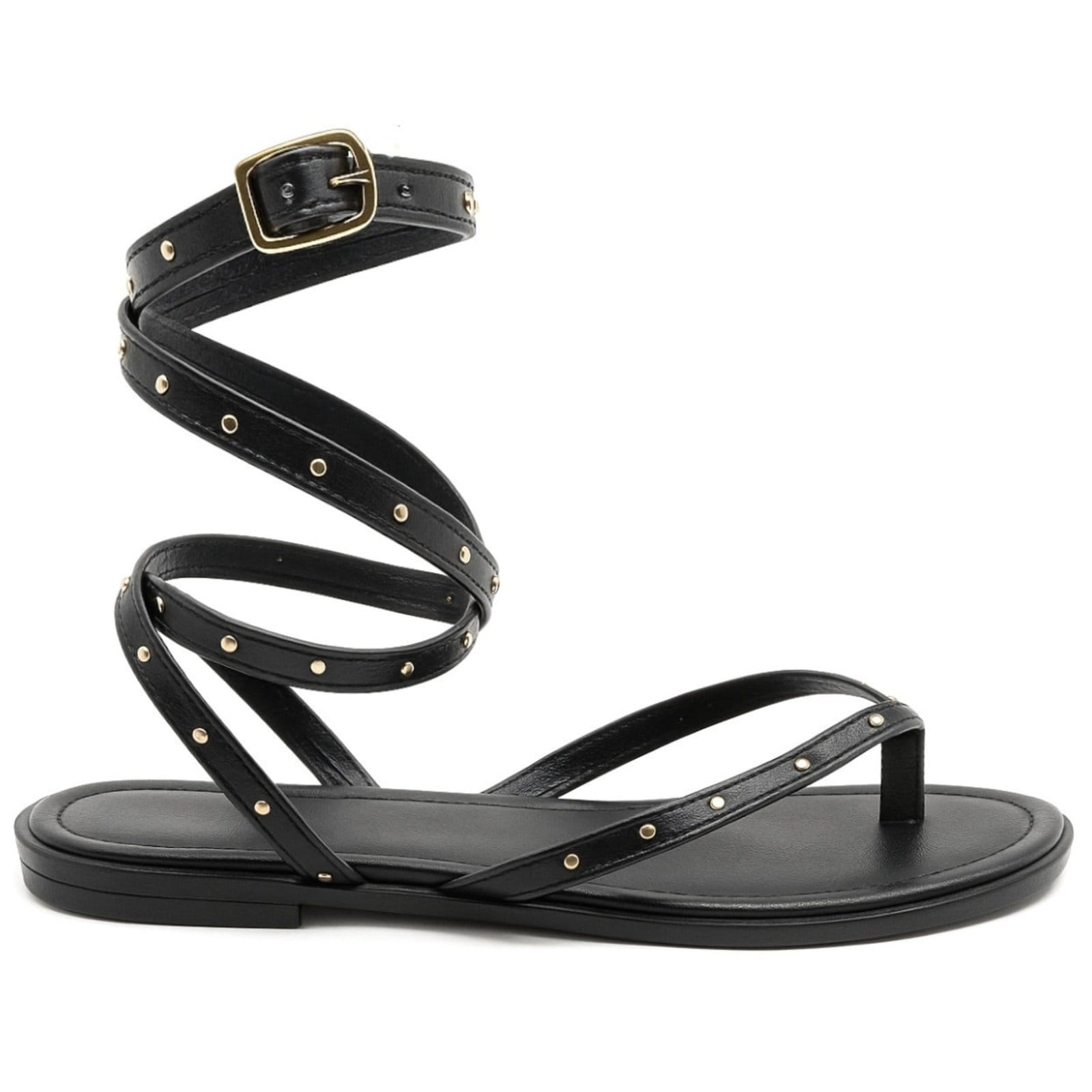 Rasteira de Dedo Tiras Finas Sandália de Amarrar Leve e Elegante Preta 301