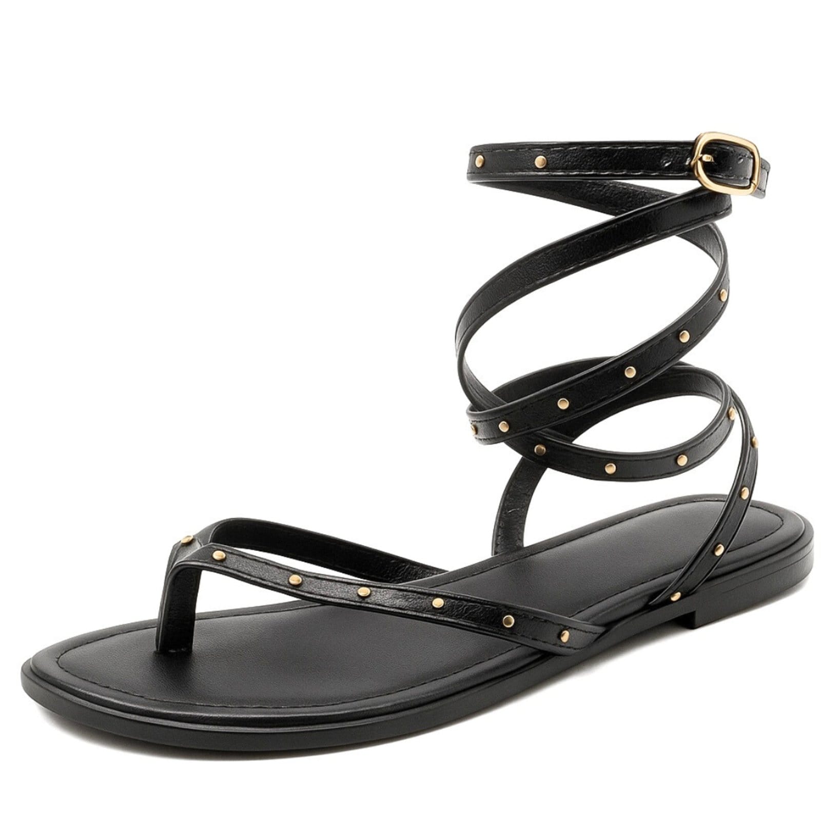 Vista 2 Rasteira de Dedo Tiras Finas Sandália de Amarrar Leve e Elegante Preta 301 Flor da Pele preto