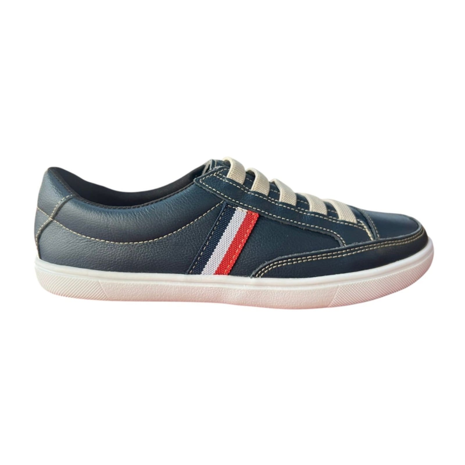 Vista 2 Tênis Básico Feminino Rasteiro em Couro Com Elástico ROMEU E JULIETA SHOES azul marinho
