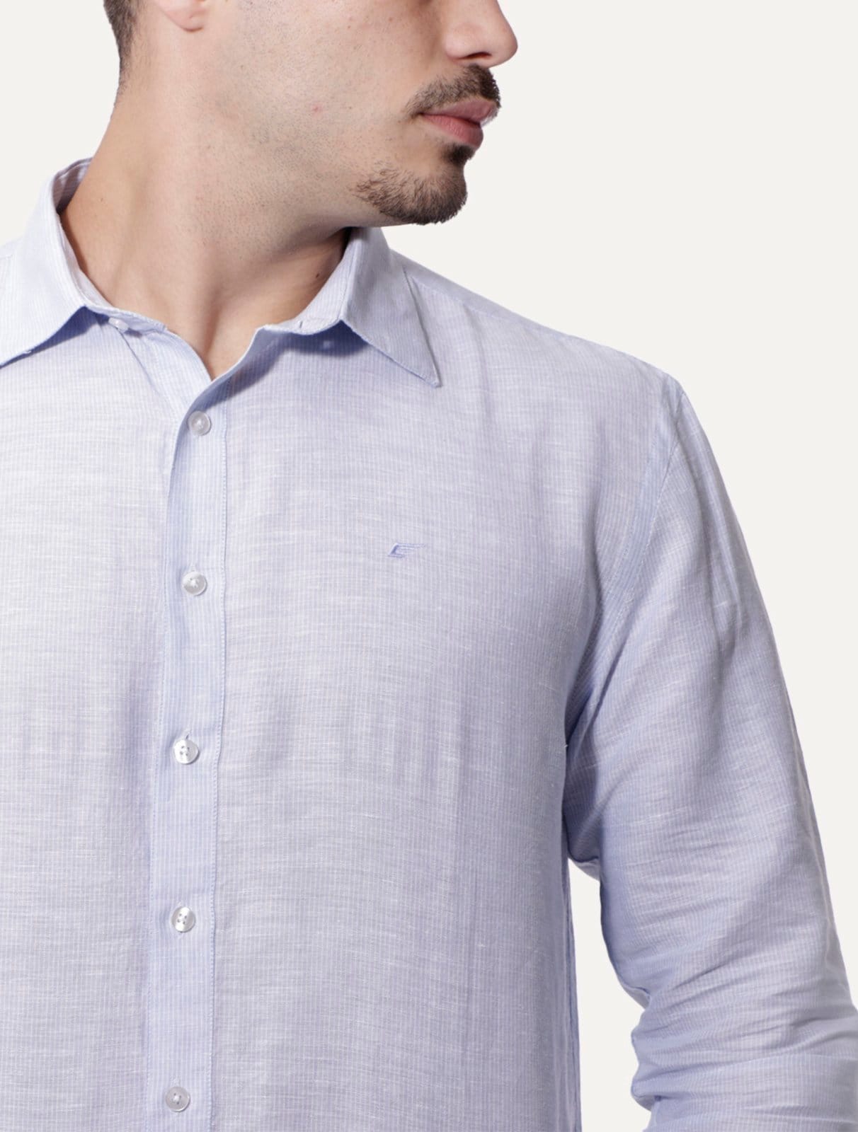 Vista 2 Camisa Ellus Masculina Linen Lighthouse Stripe Italian Classic Claro Ellus azul