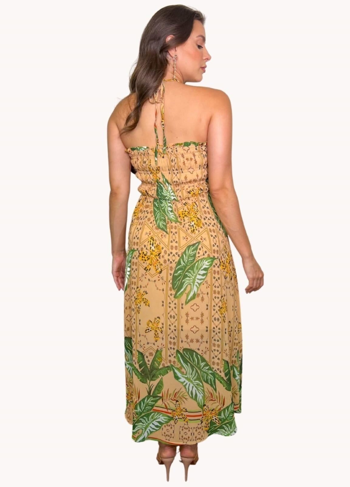 Vista 2 VESTIDO MIDI COM FRANZIDOS E ESTAMPA BARRADA Art Livre bege