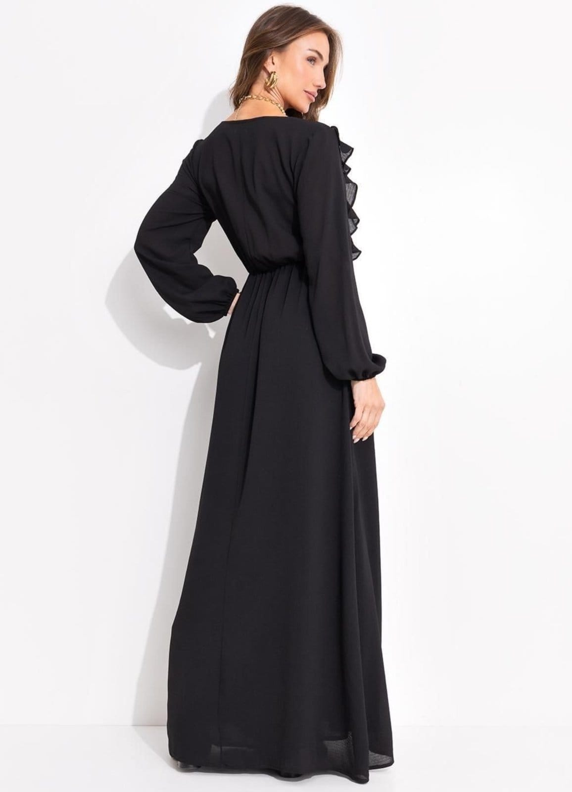 Vista 2 Vestido Feminino Em Crepe Plano Quintess preto