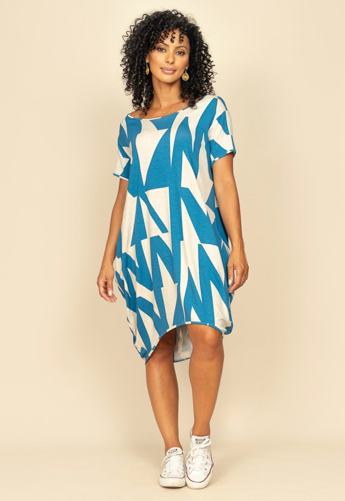 Vista 2 Vestido Curto Malha Amplo Amazonia Vital Always Geométrico Amazonia Vital azul/estampado/blue